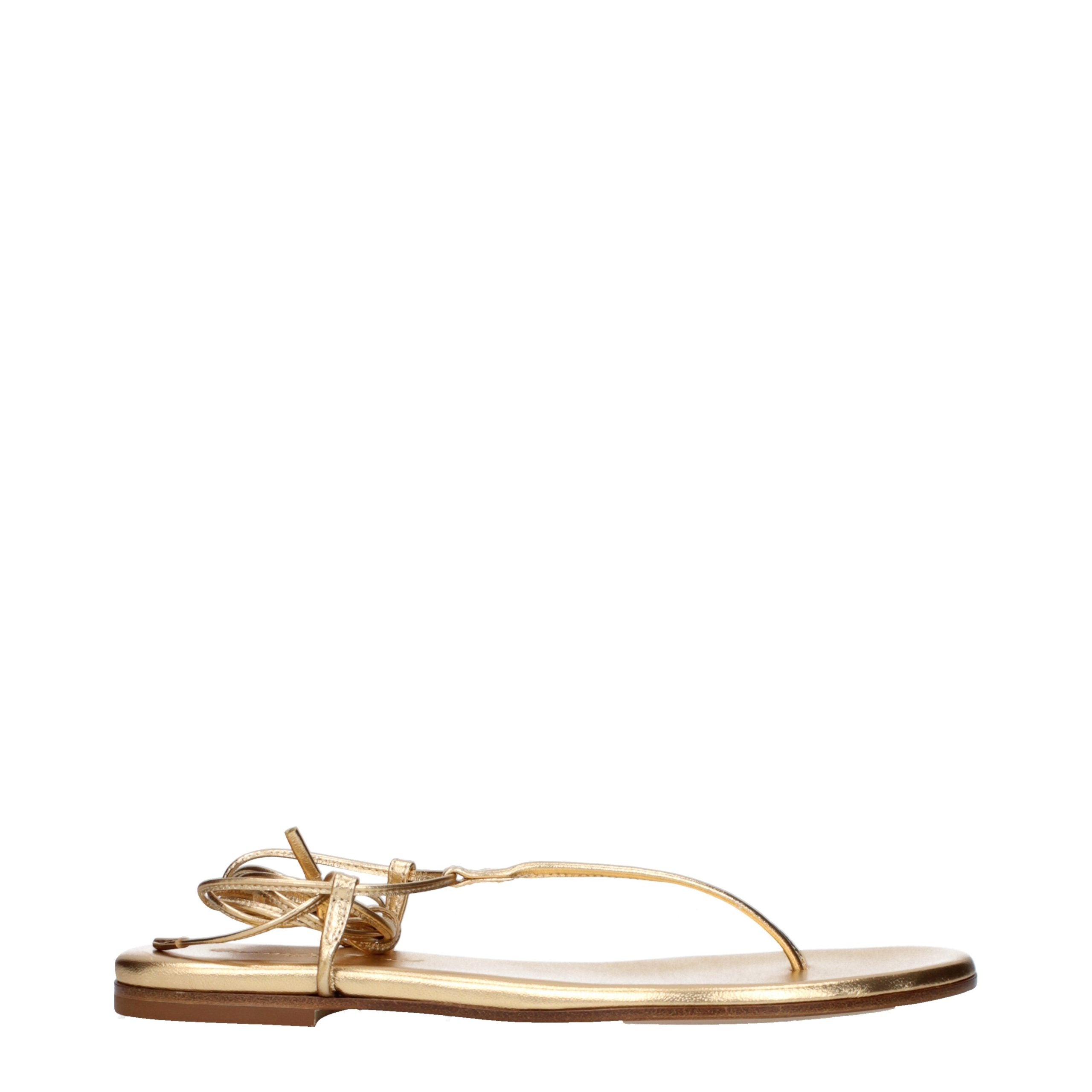Gold Leather Flip-Flop Sandals