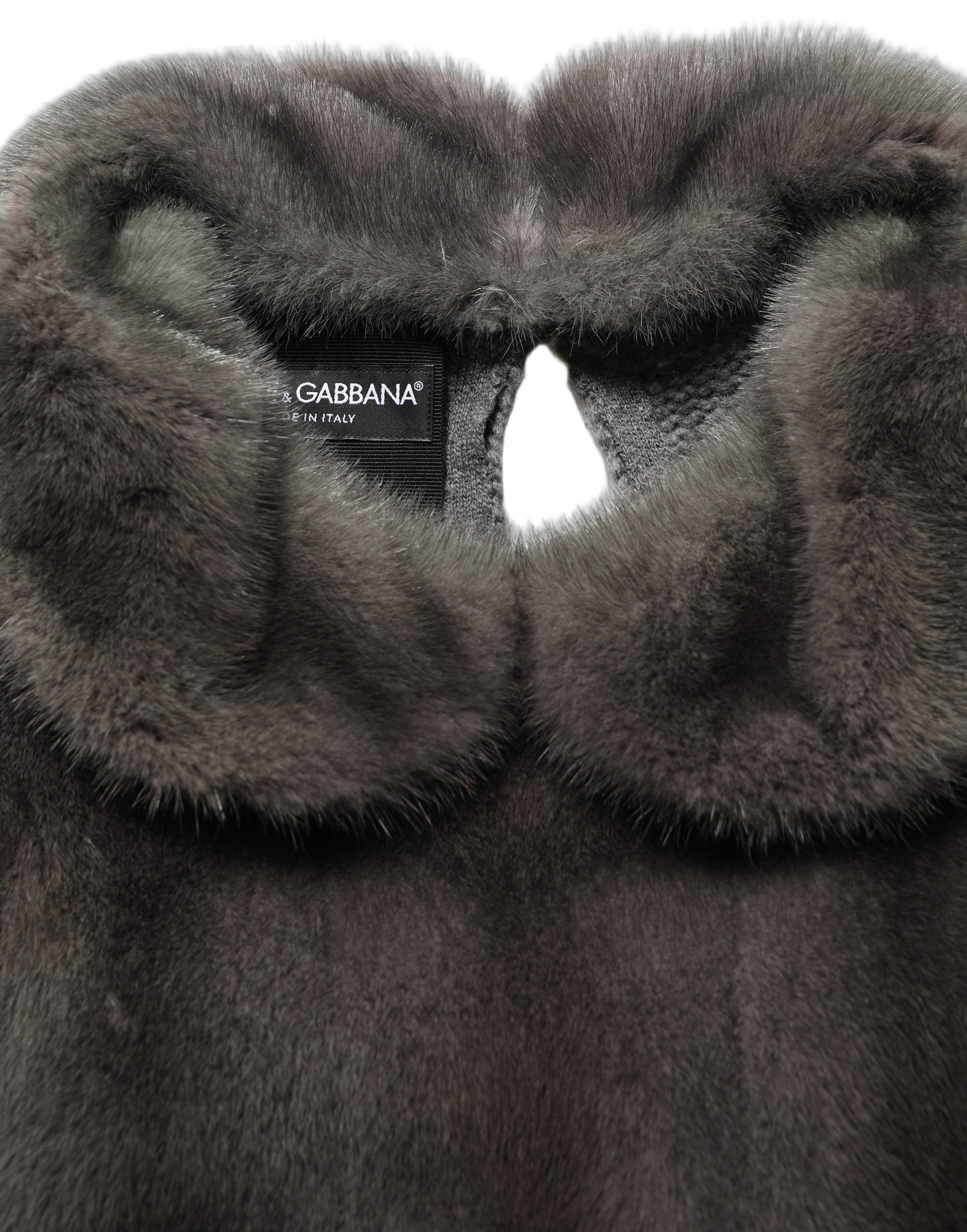 Dark Gray Mink Fur Round Collar Blouse Top