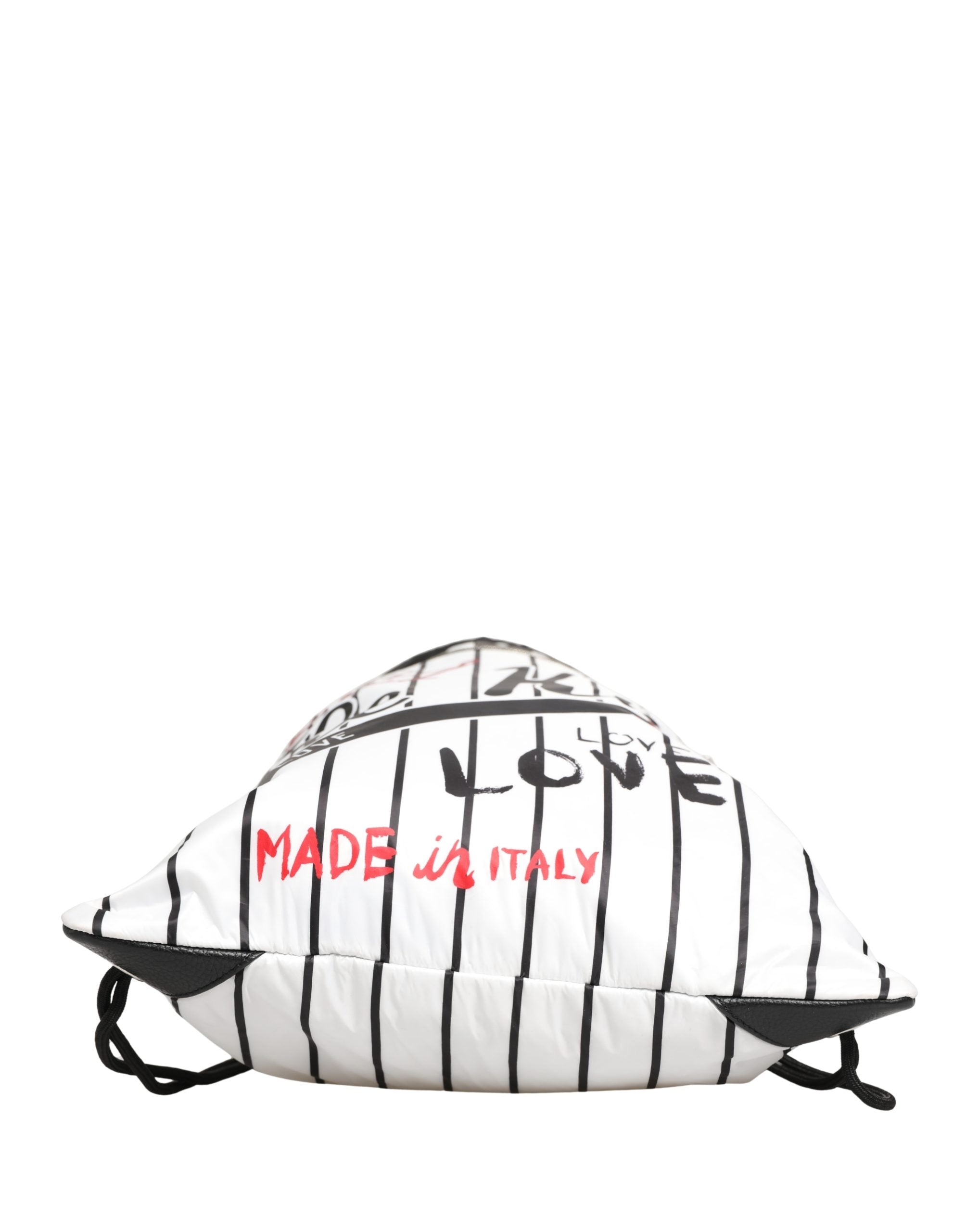 Black White Striped Polyester Drawstring Backpack Men Bag