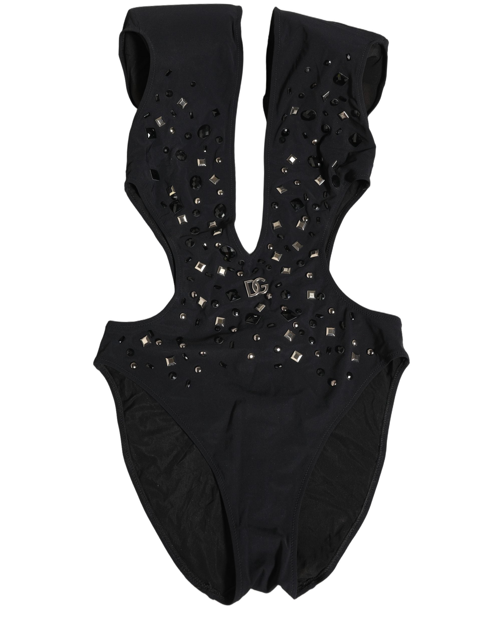 Black Logo Embellished Cutout One Piece Swimwear