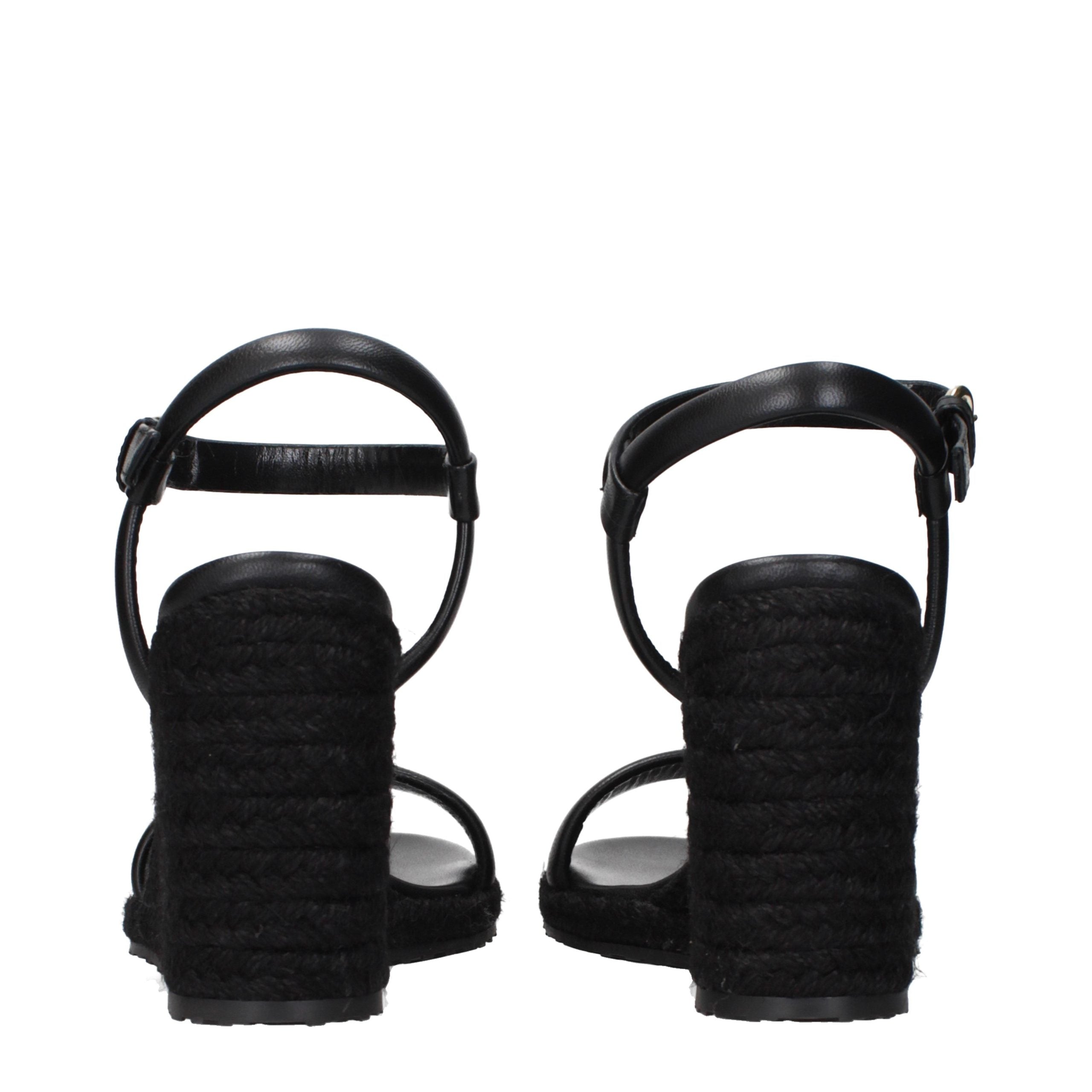 Black Leather Wedge Sandals