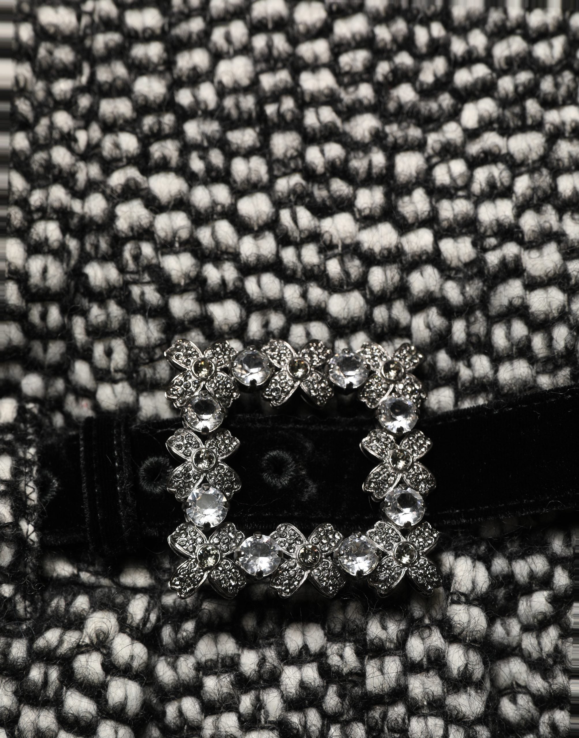 Black White Tweed High Waist Pleated Skirt