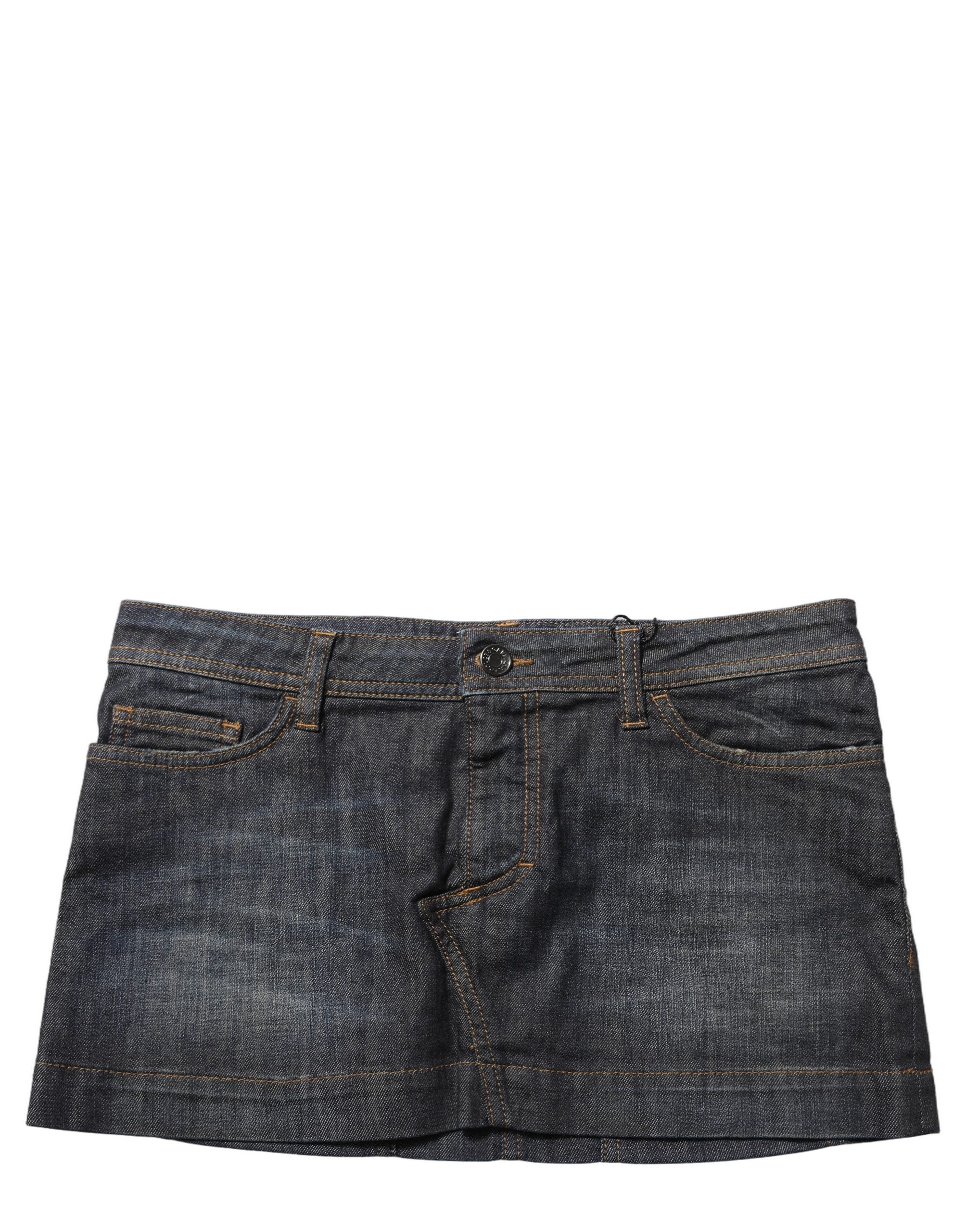 Black Cotton Spandex Low Waist Denim Mini Skirt
