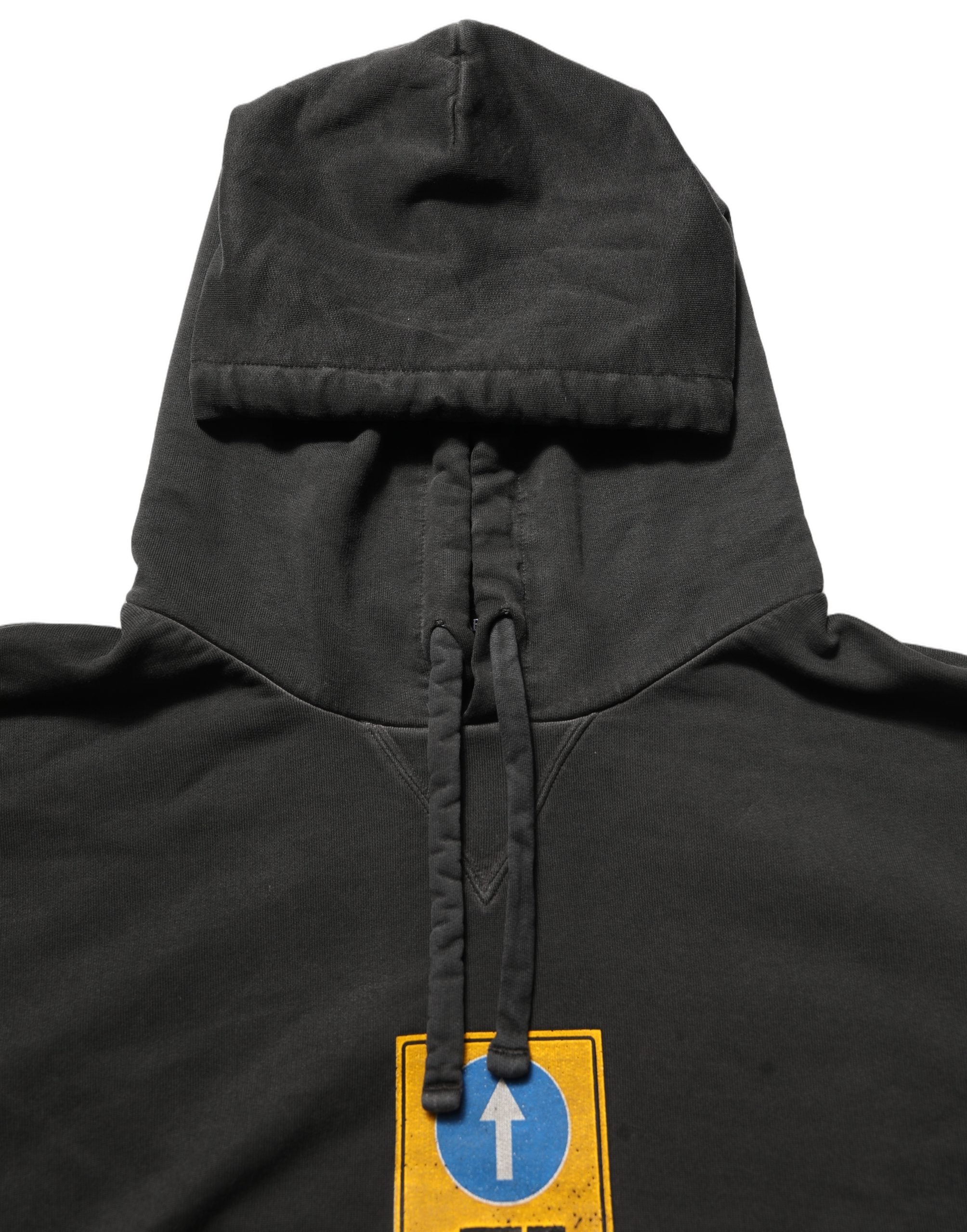 Black Cotton Logo Hooded Oversize Sweater