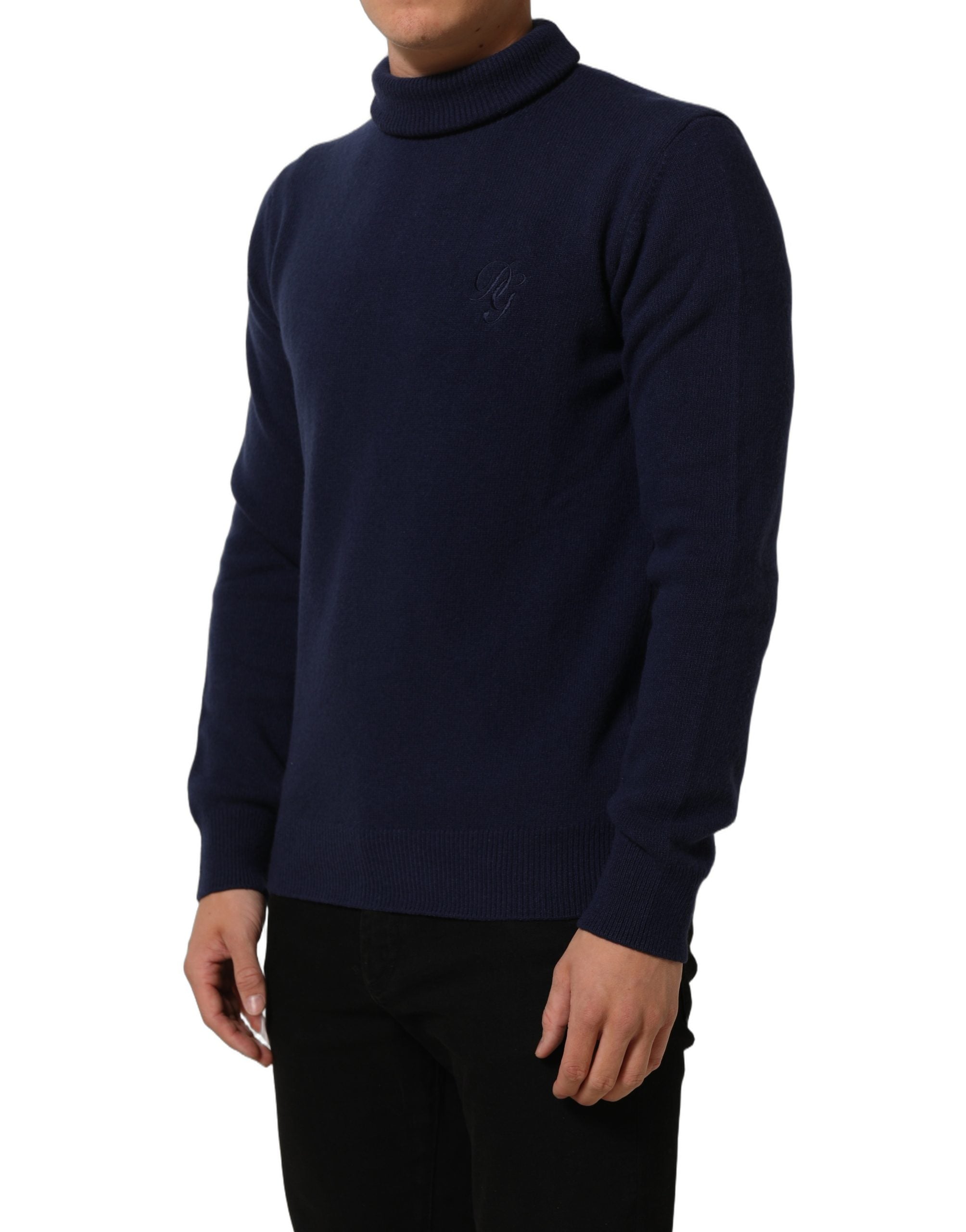 Blue Wool Knit Turtleneck Pullover Sweater