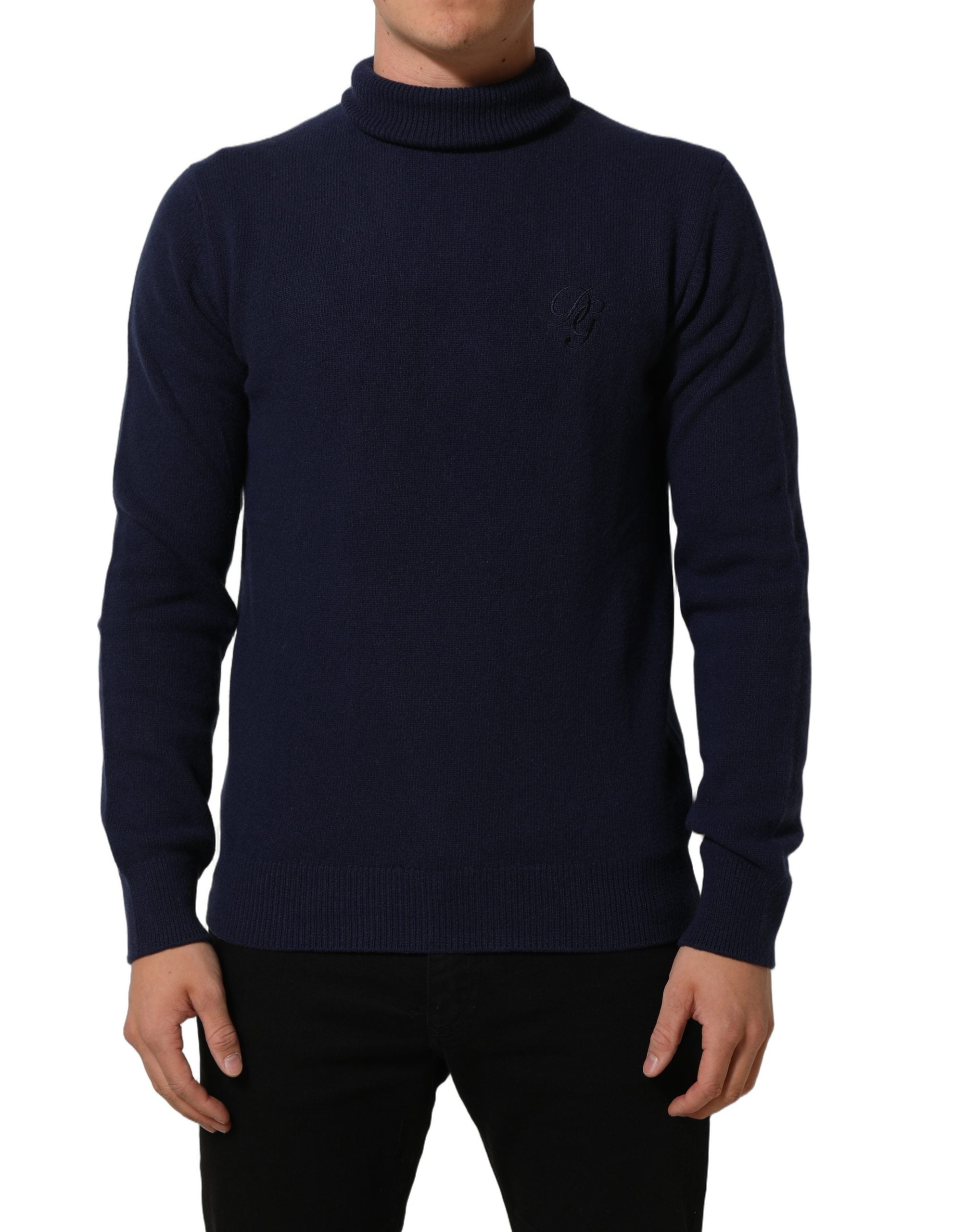 Blue Wool Knit Turtleneck Pullover Sweater