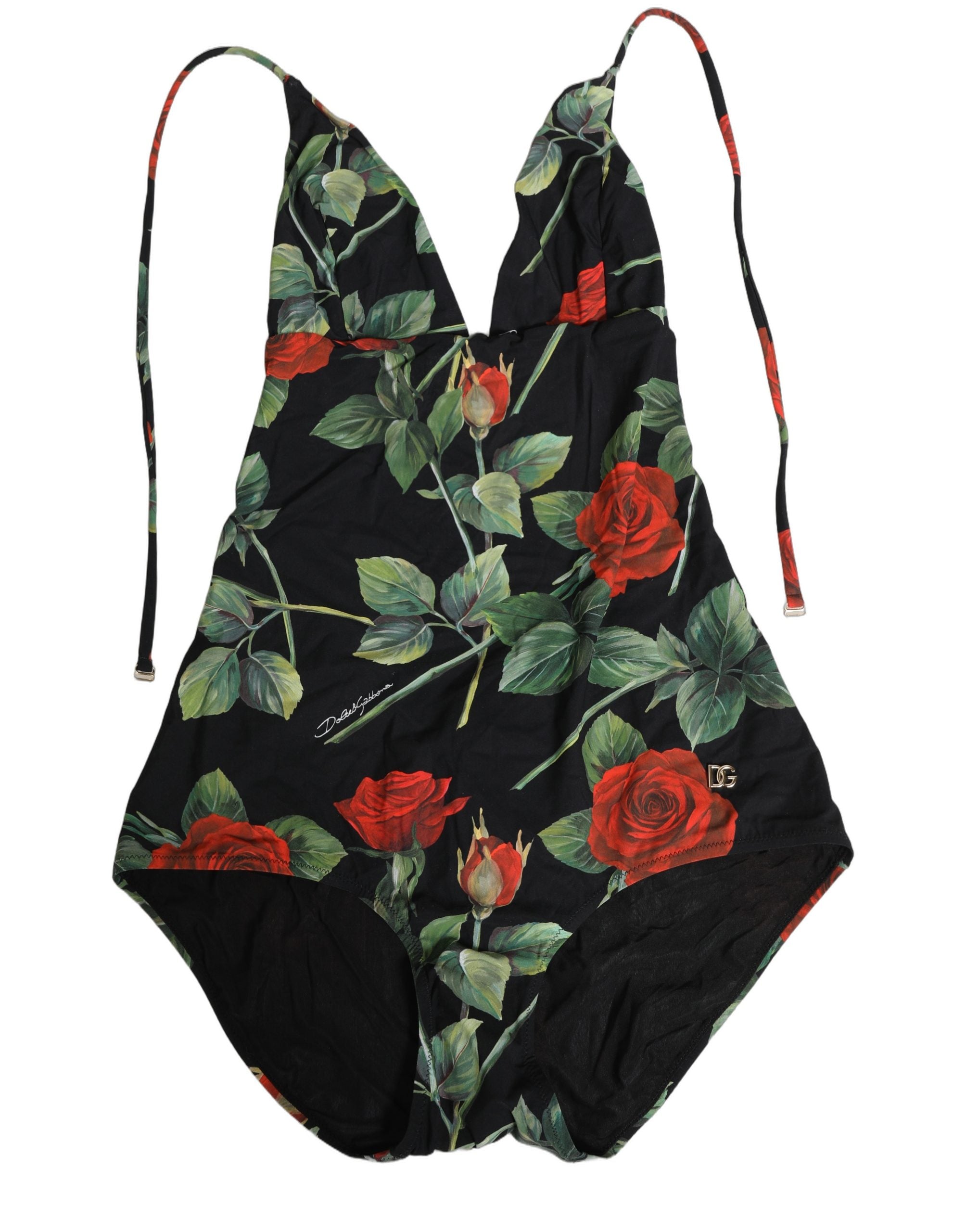 Black Rose Print One Piece Swimsuit Swimwear