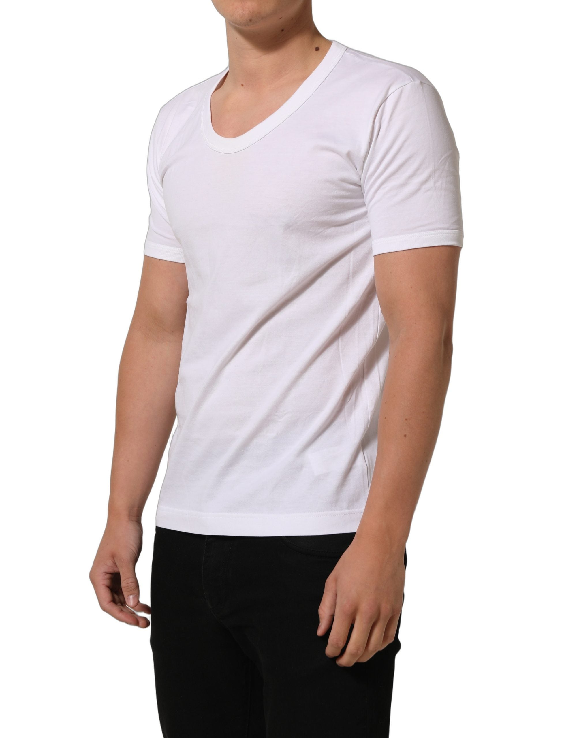 White Cotton Short Sleeve Round Neck T-shirt