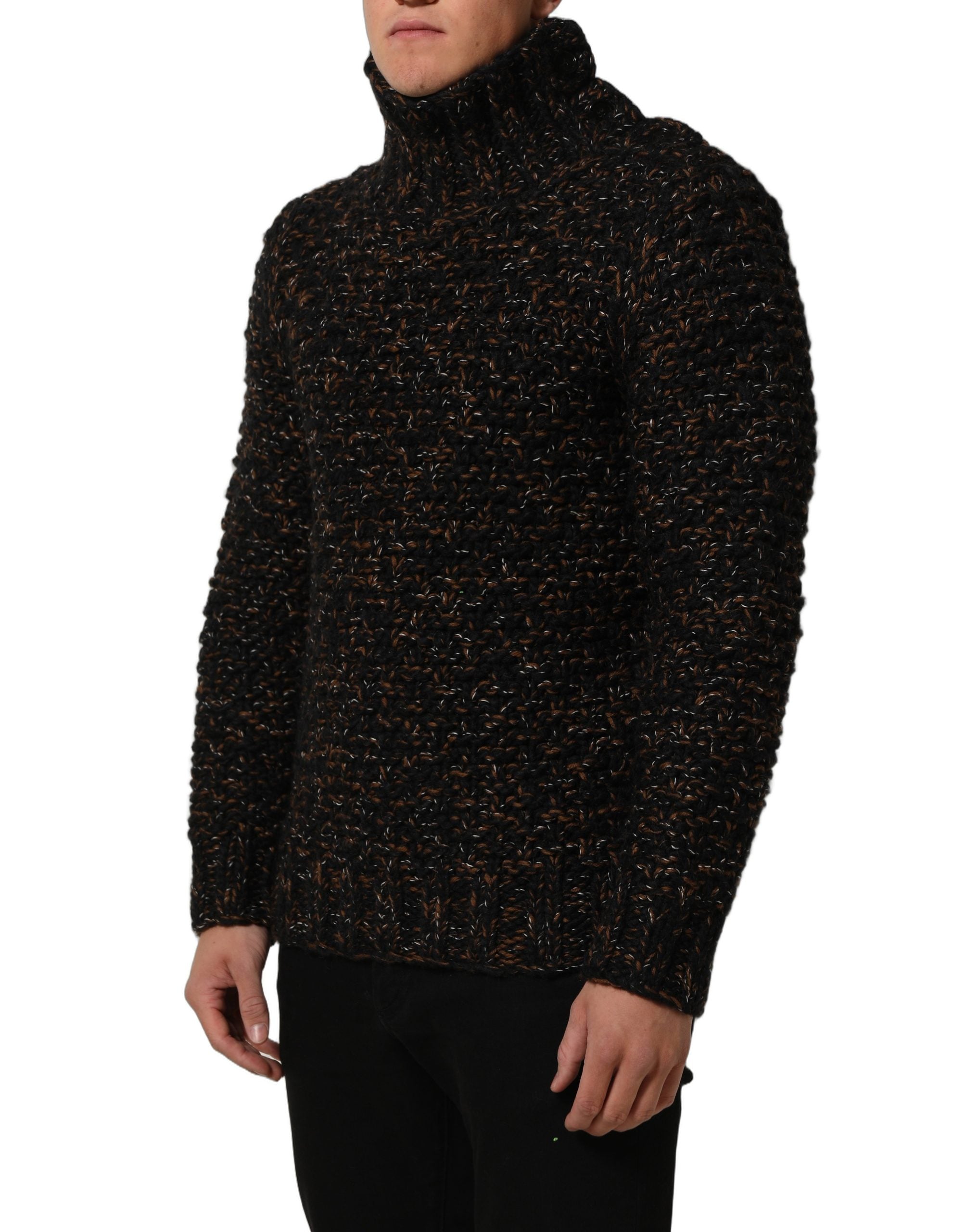 Brown Wool Knit Turtleneck Pullover Sweater