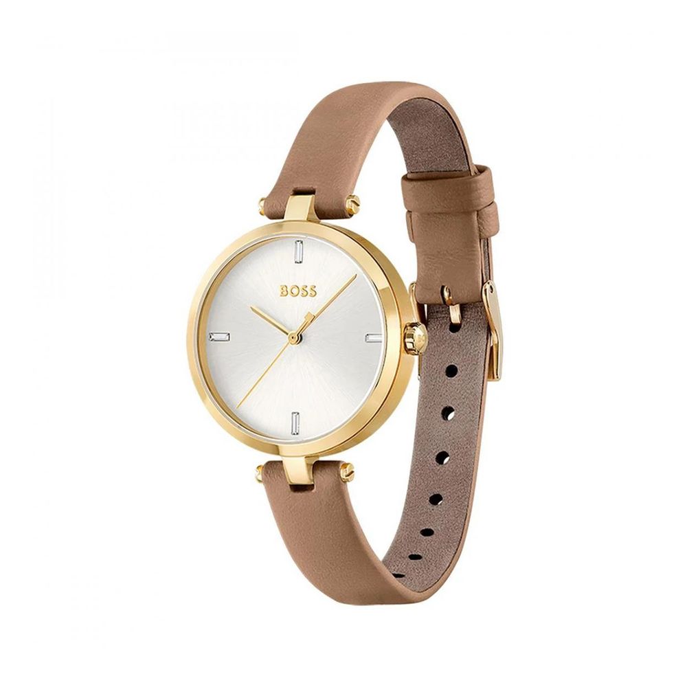 Beige Leather Dress Watch