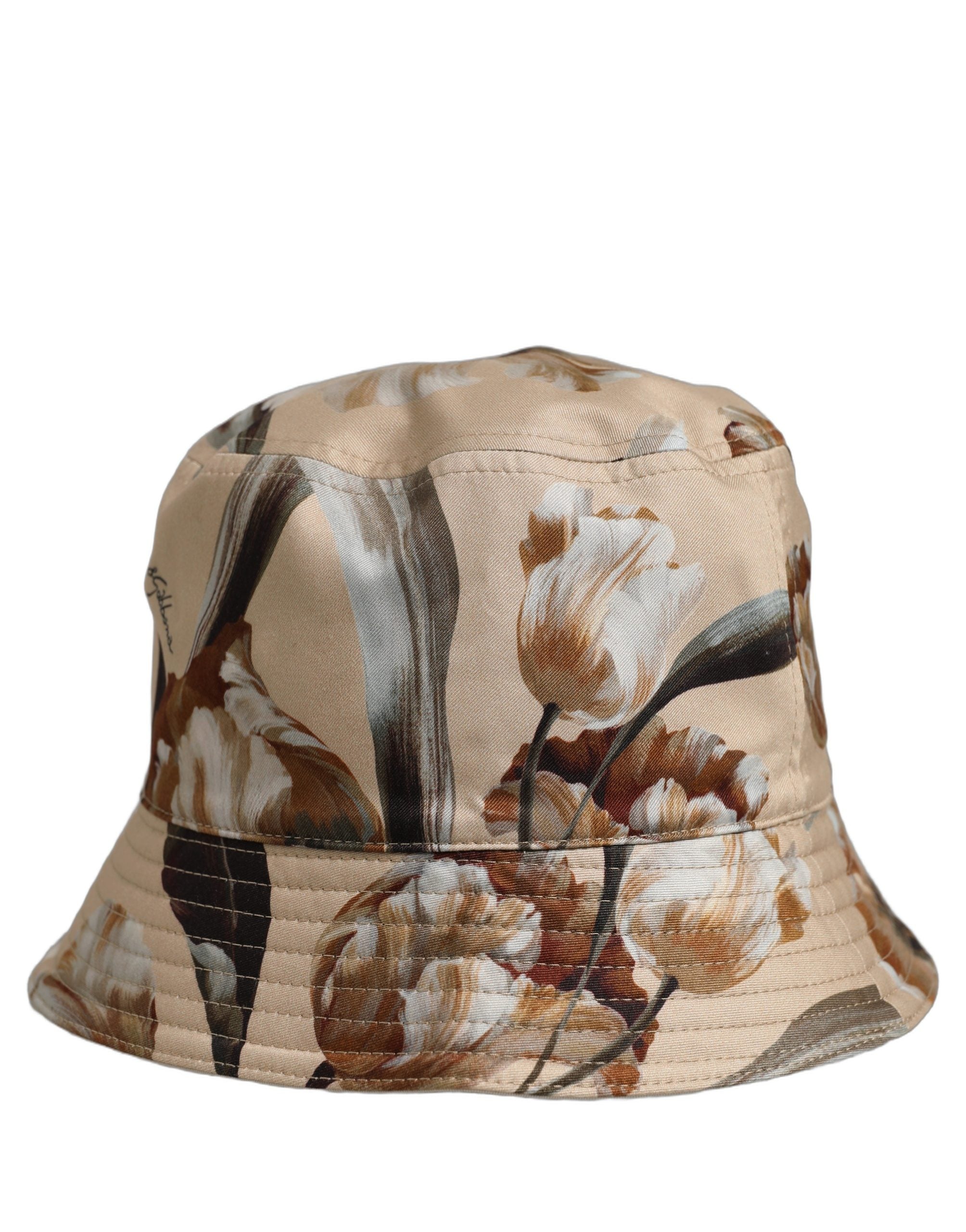 Men Beige Floral Wide Brim Bucket Capello Hat