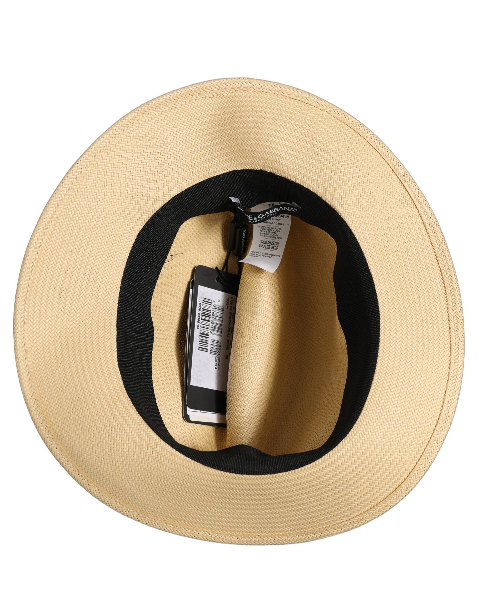 Men Beige Paper Straw Fedora Panama Capello Hat