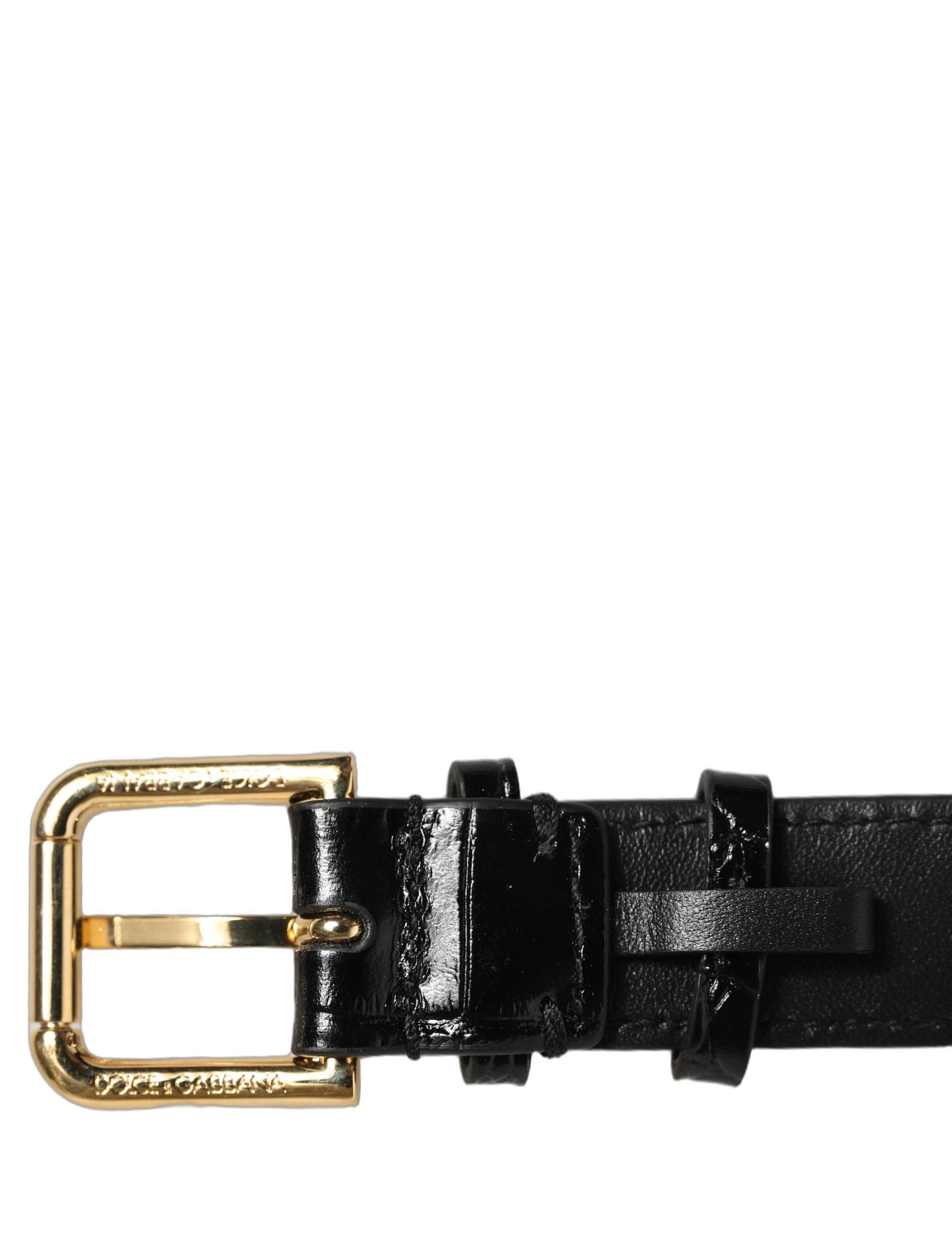 Black Textured Leather Gold Buckle Belt Strap Bracelet