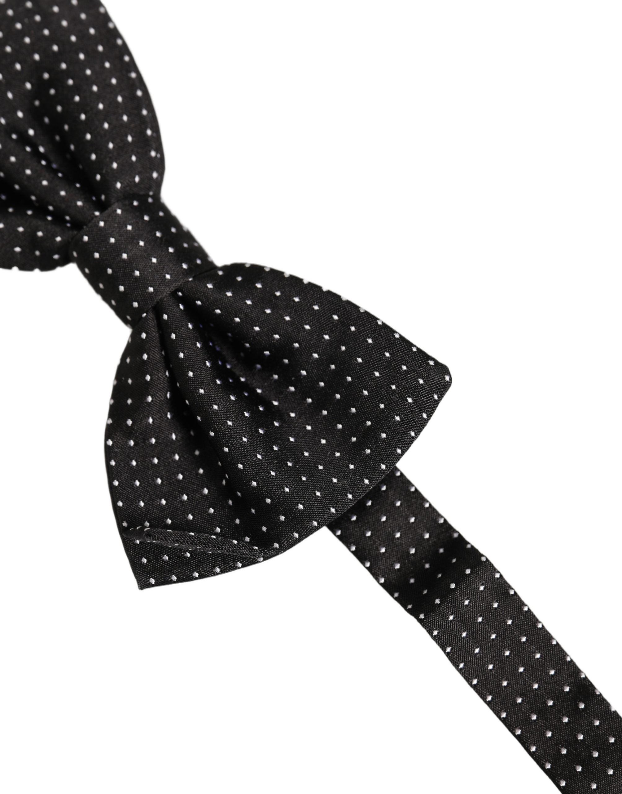 Men Black Polka Dot Silk Adjustable Neck Papillon Bow Tie