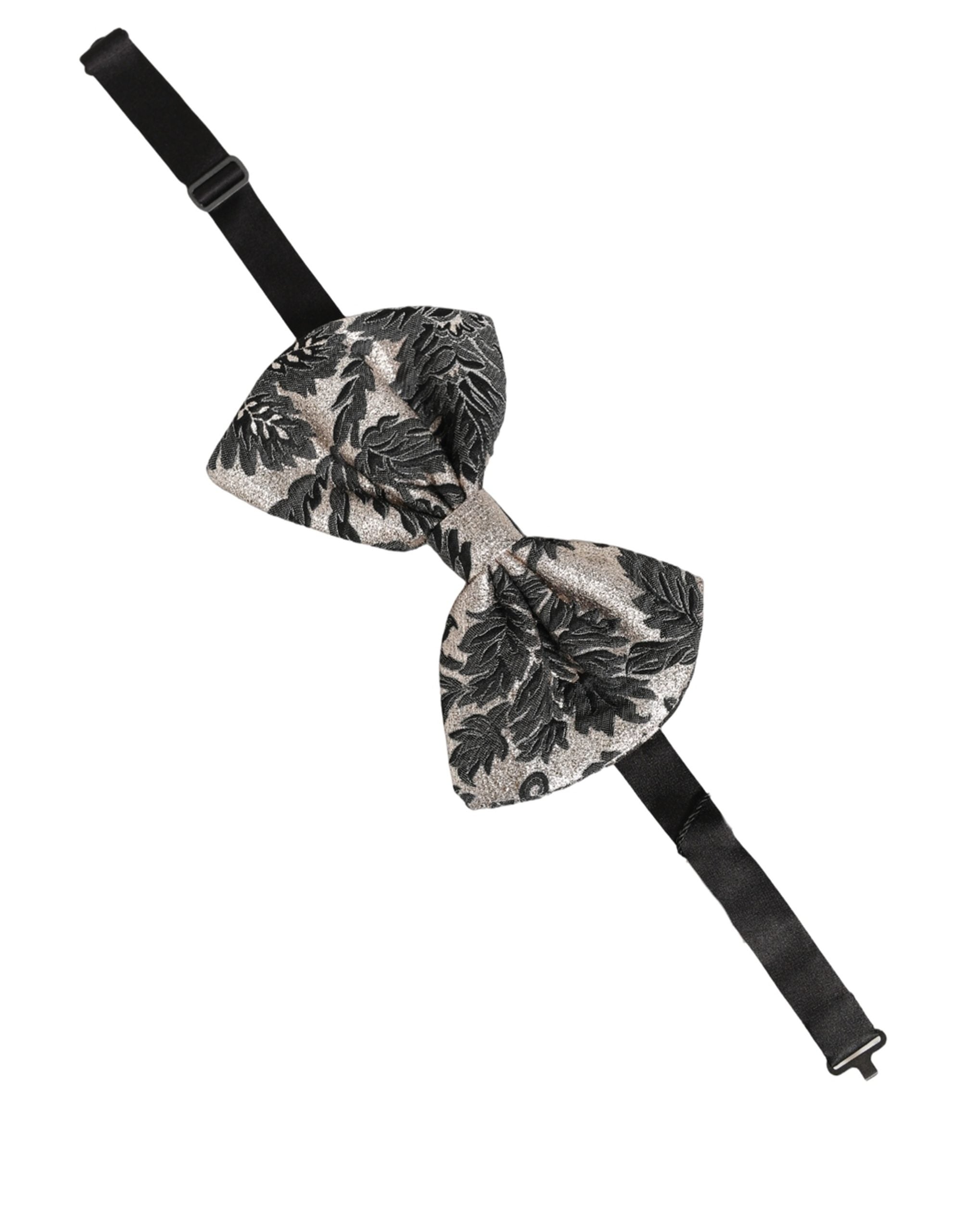 Men Black Silver Floral Adjustable Neck Papillon Bow Tie