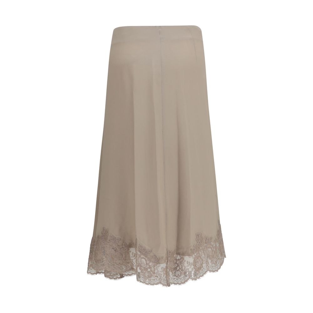 Beige Acetate Midi Skirt