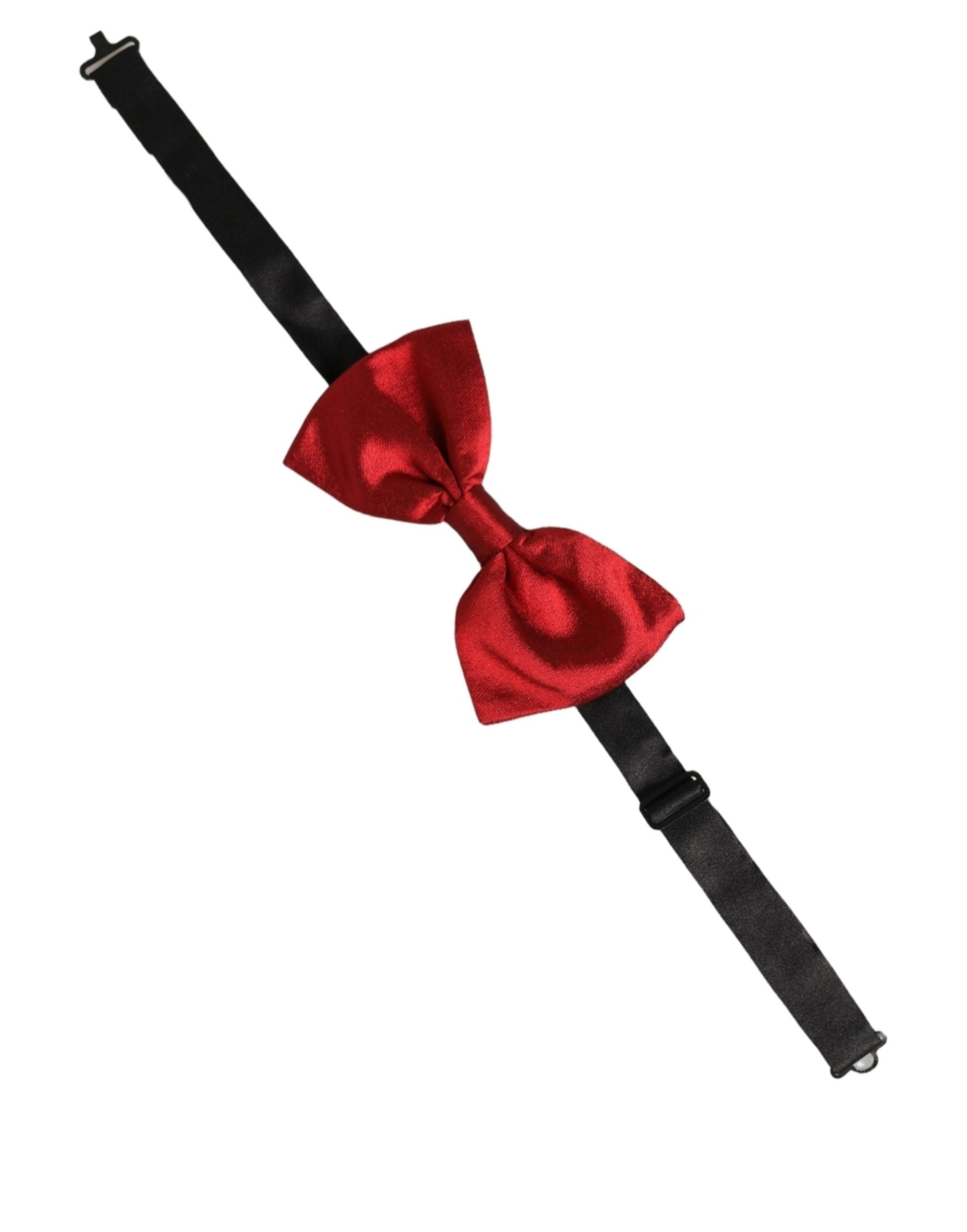 Men Black Red Silk Adjustable Neck Papillon Bow Tie