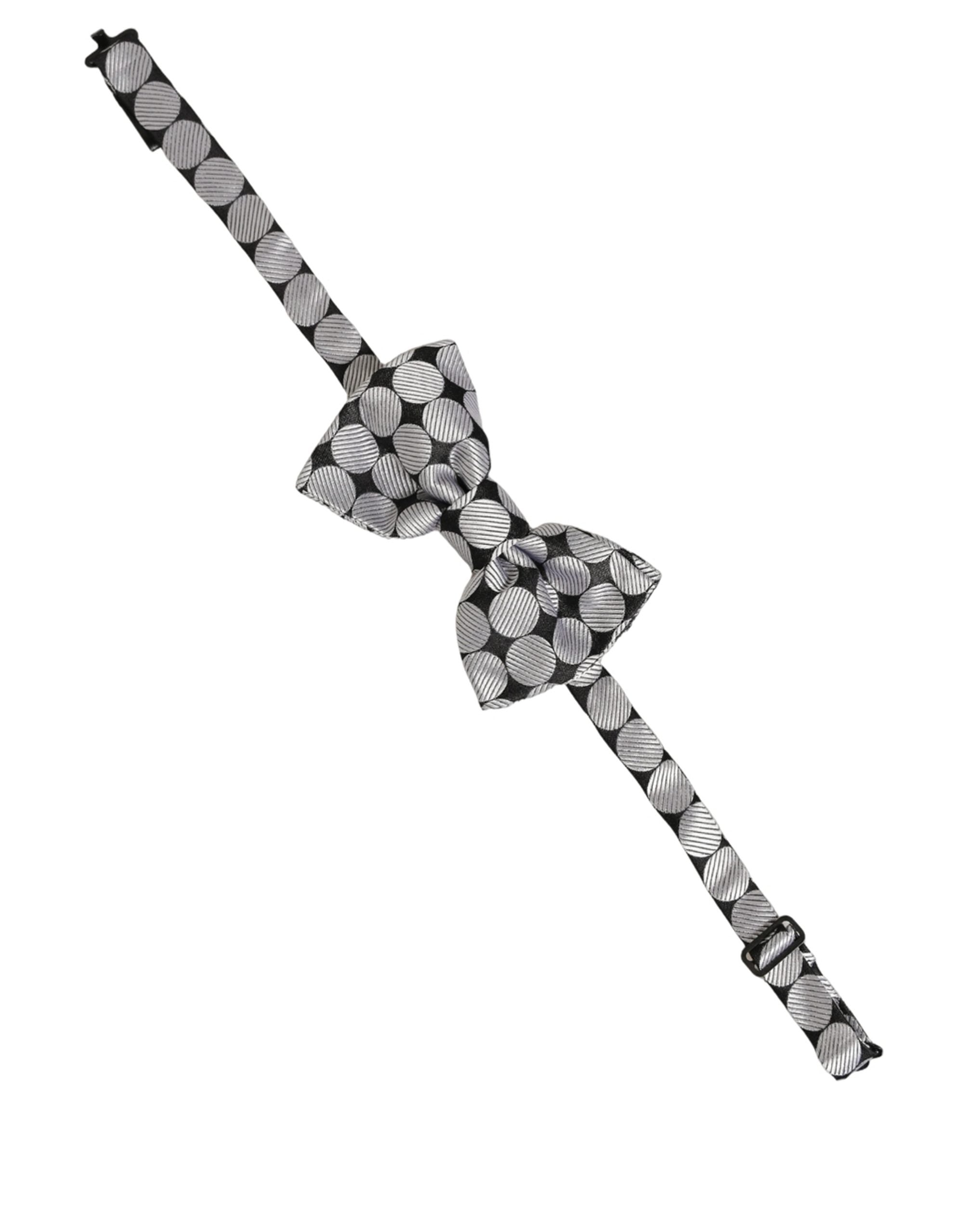 Men Black Silver Circles Adjustable Neck Papillon Bow Tie