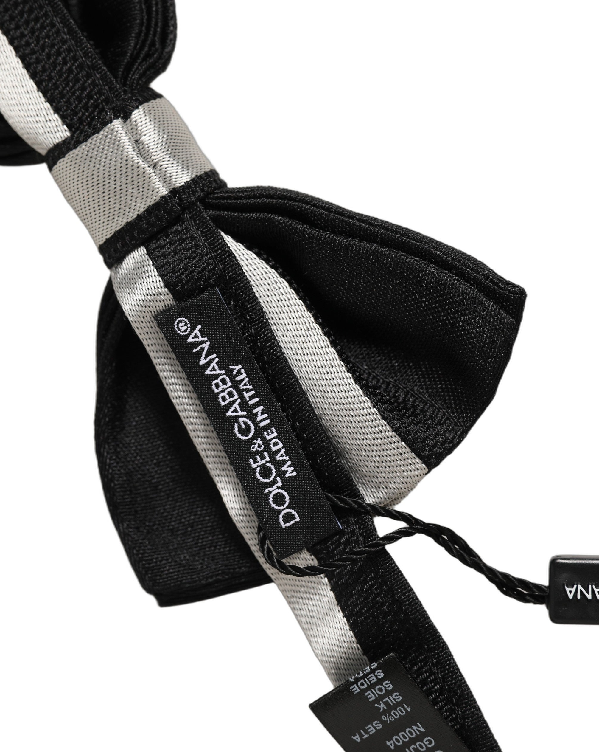 Black Silver 100% Silk Adjustable Neck Papillon Bow Tie