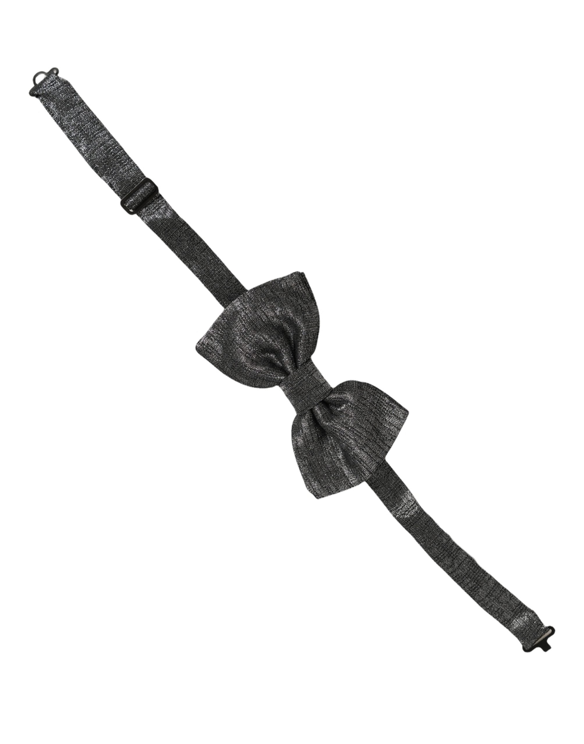 Men Metallic Black Silk Adjustable Neck Papillon Bow Tie