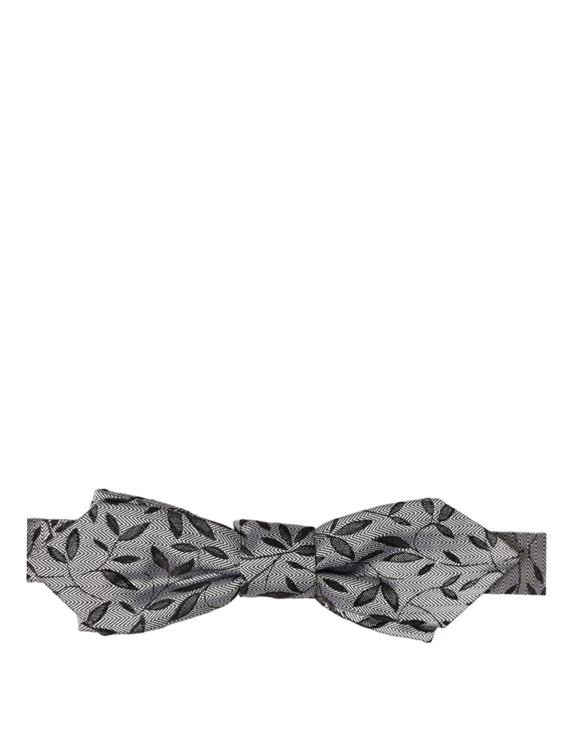 Men Gray Abstract Silk Adjustable Neck Papillon Bow Tie