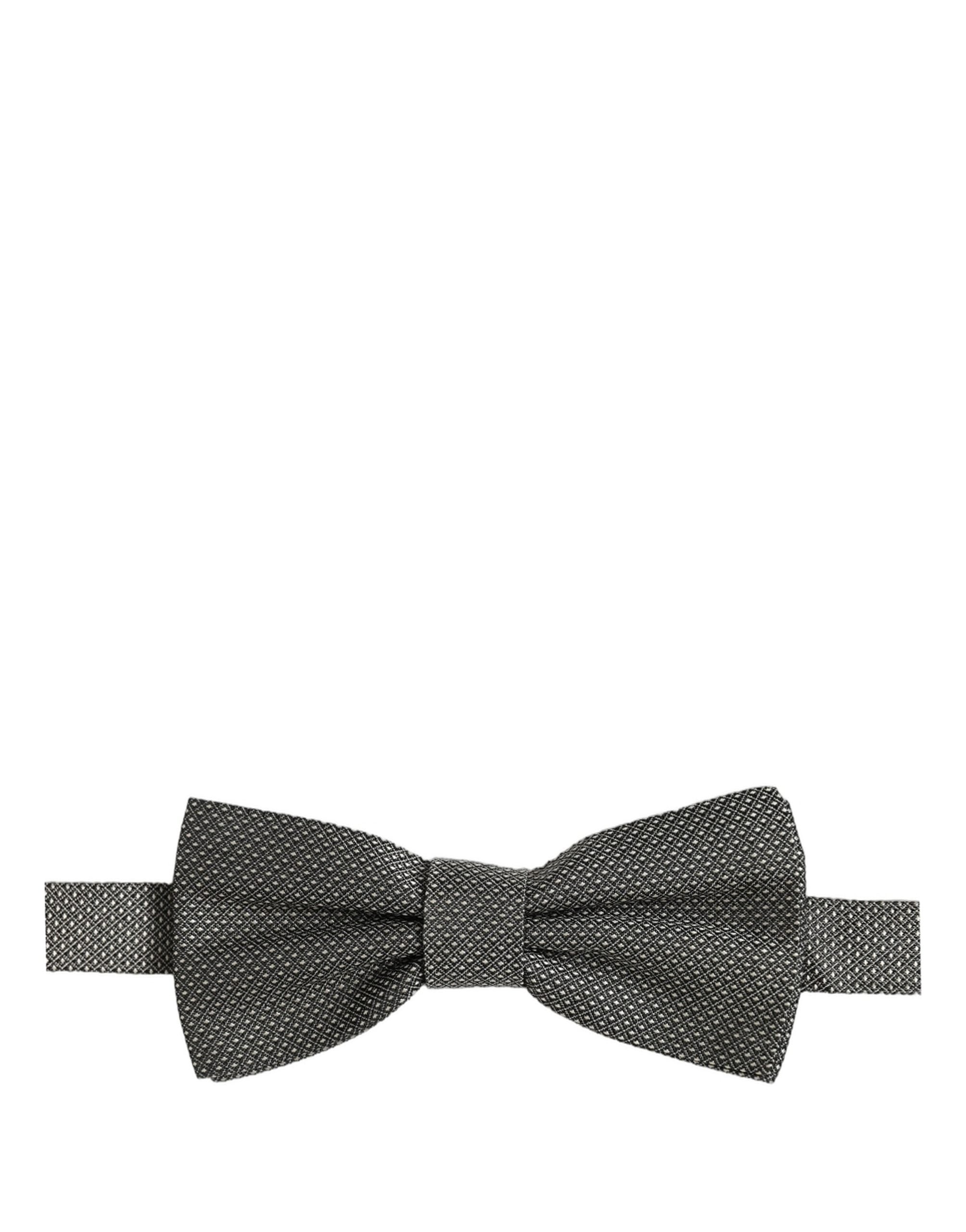 Men Gray Silk Patterned Adjustable Neck Papillon Bow Tie