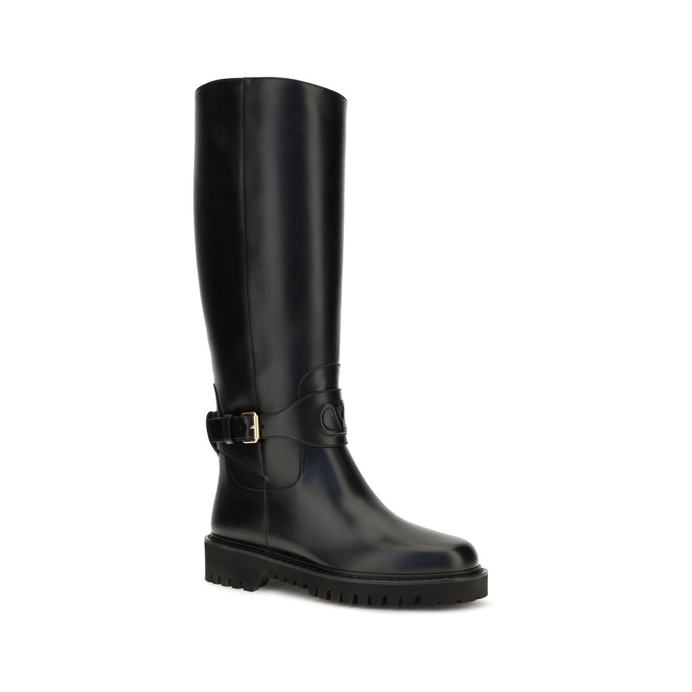 Black Calf Leather Bos Taurus Flat Boots
