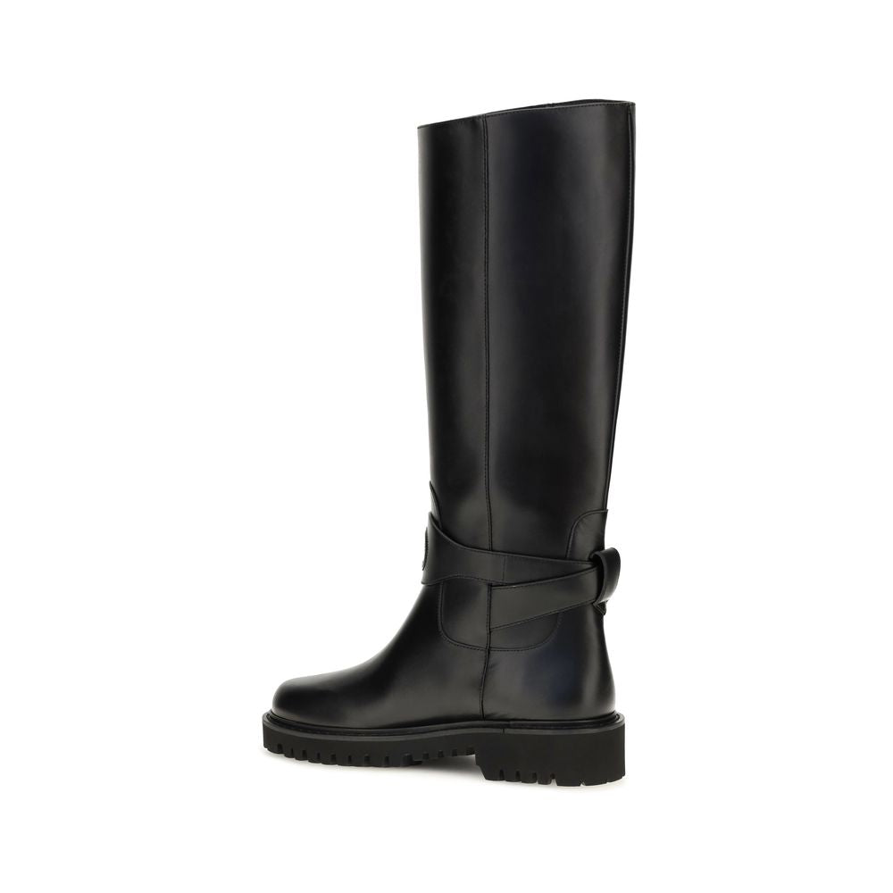 Black Calf Leather Bos Taurus Flat Boots
