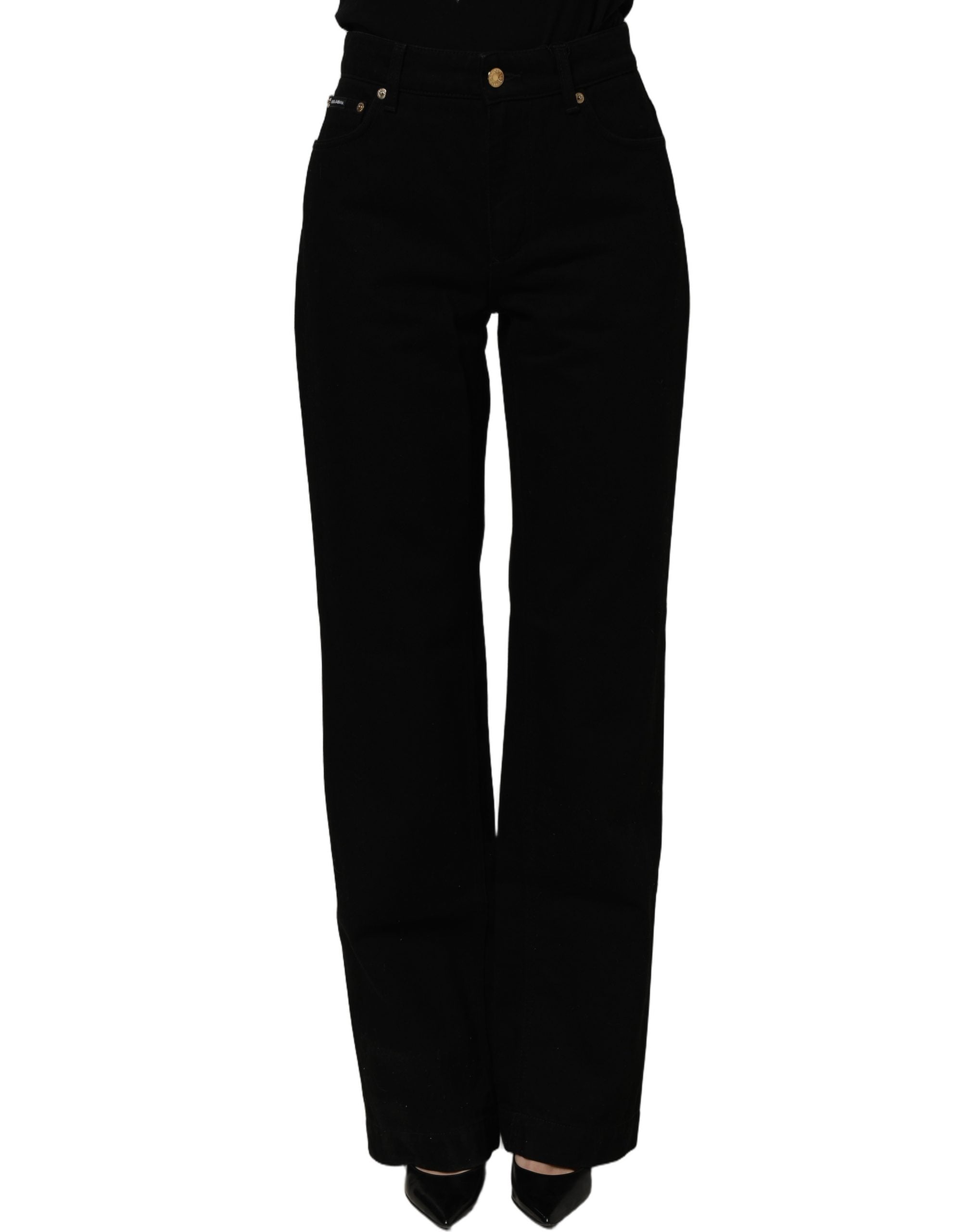Black Cotton Stretch Straight Denim Jeans