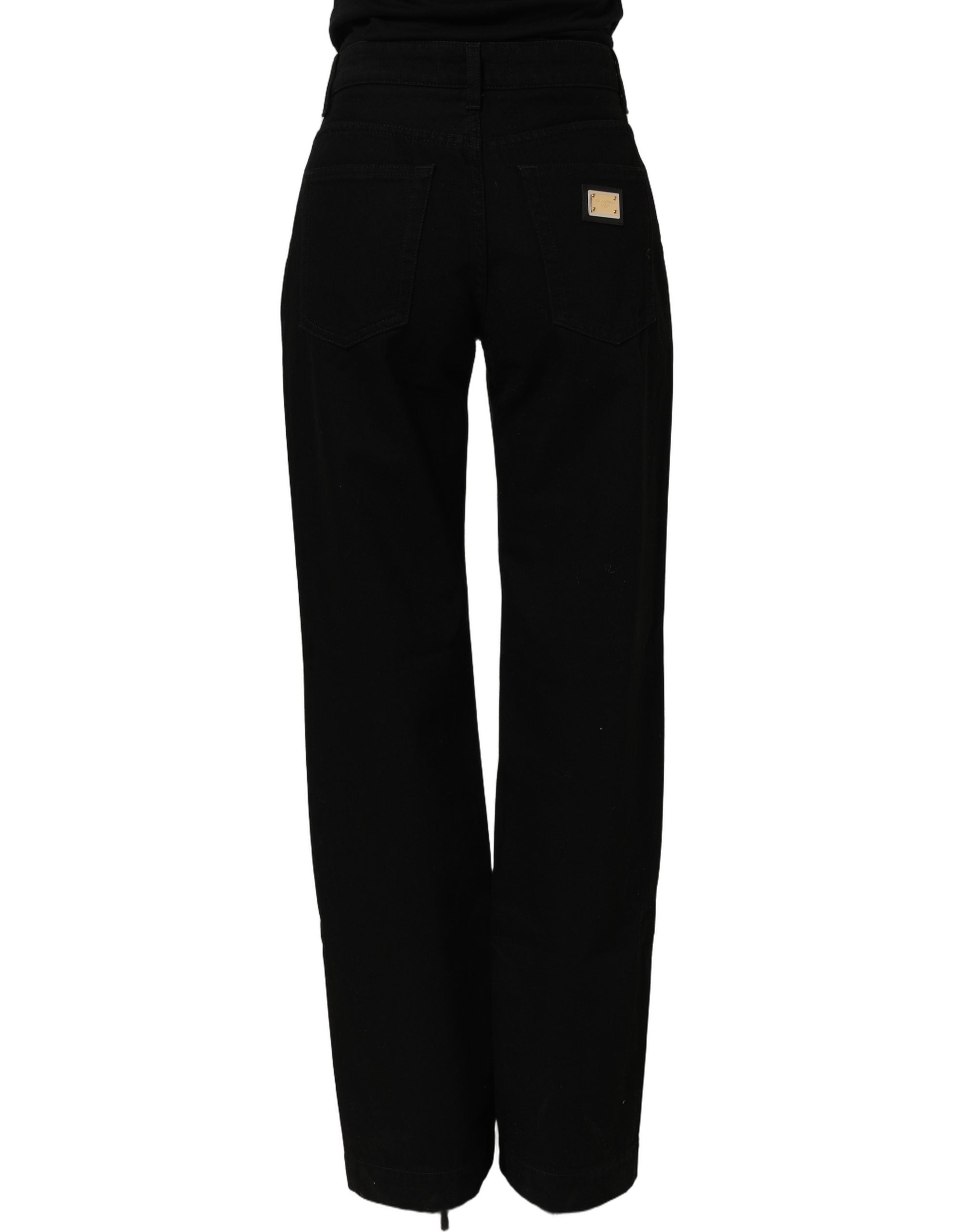 Black Cotton Stretch Straight Denim Jeans