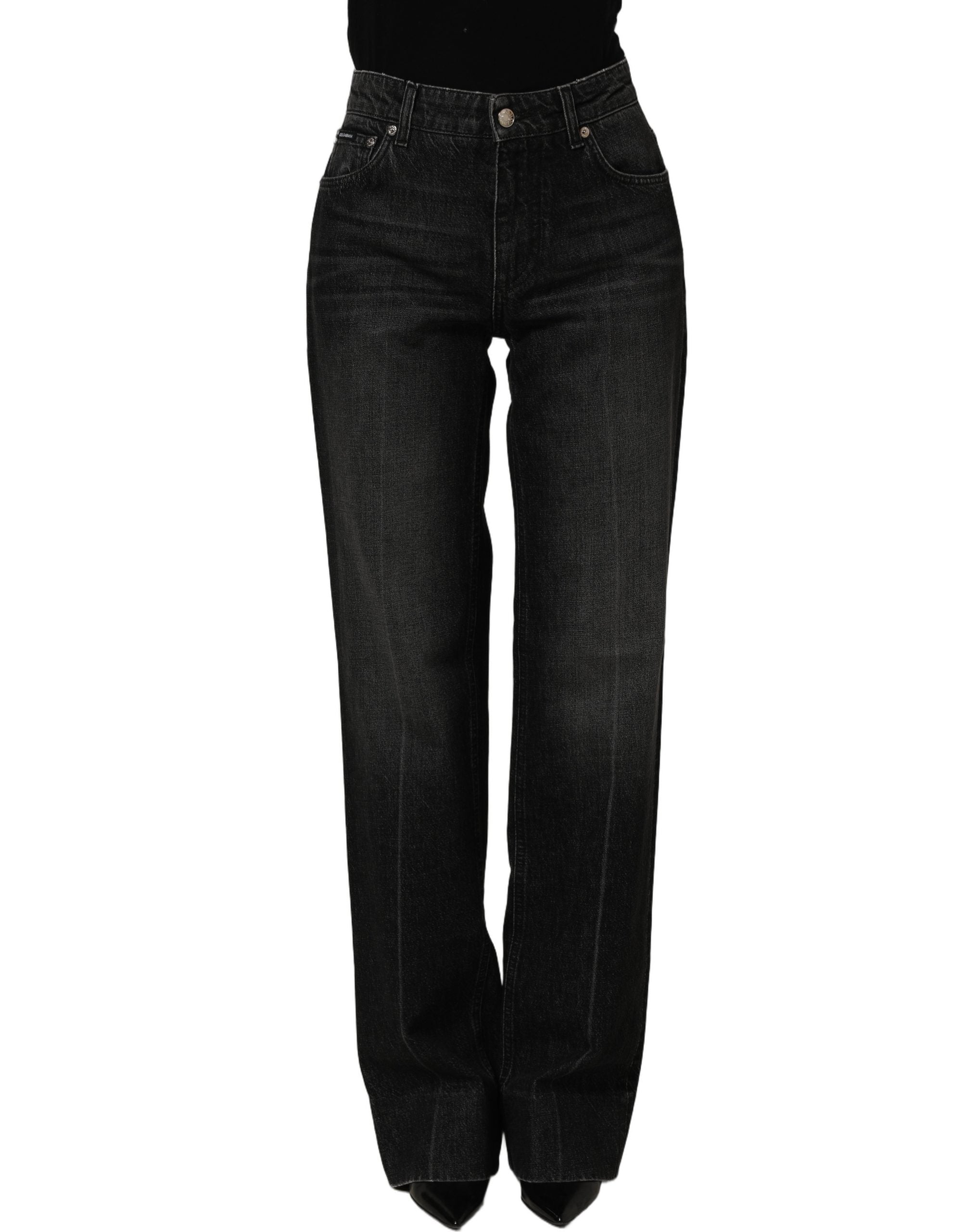 Black Cotton Stretch Straight Denim Jeans