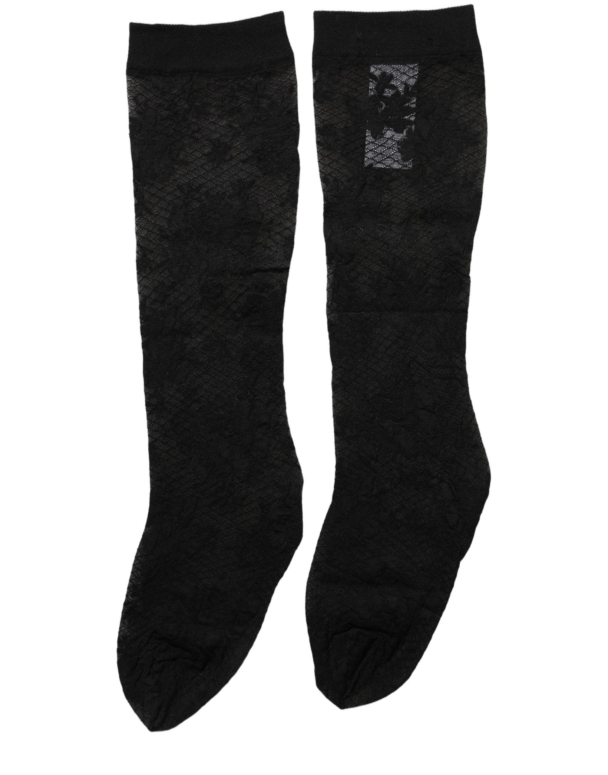 Black Floral Lace Nylon Stretch Stockings Socks