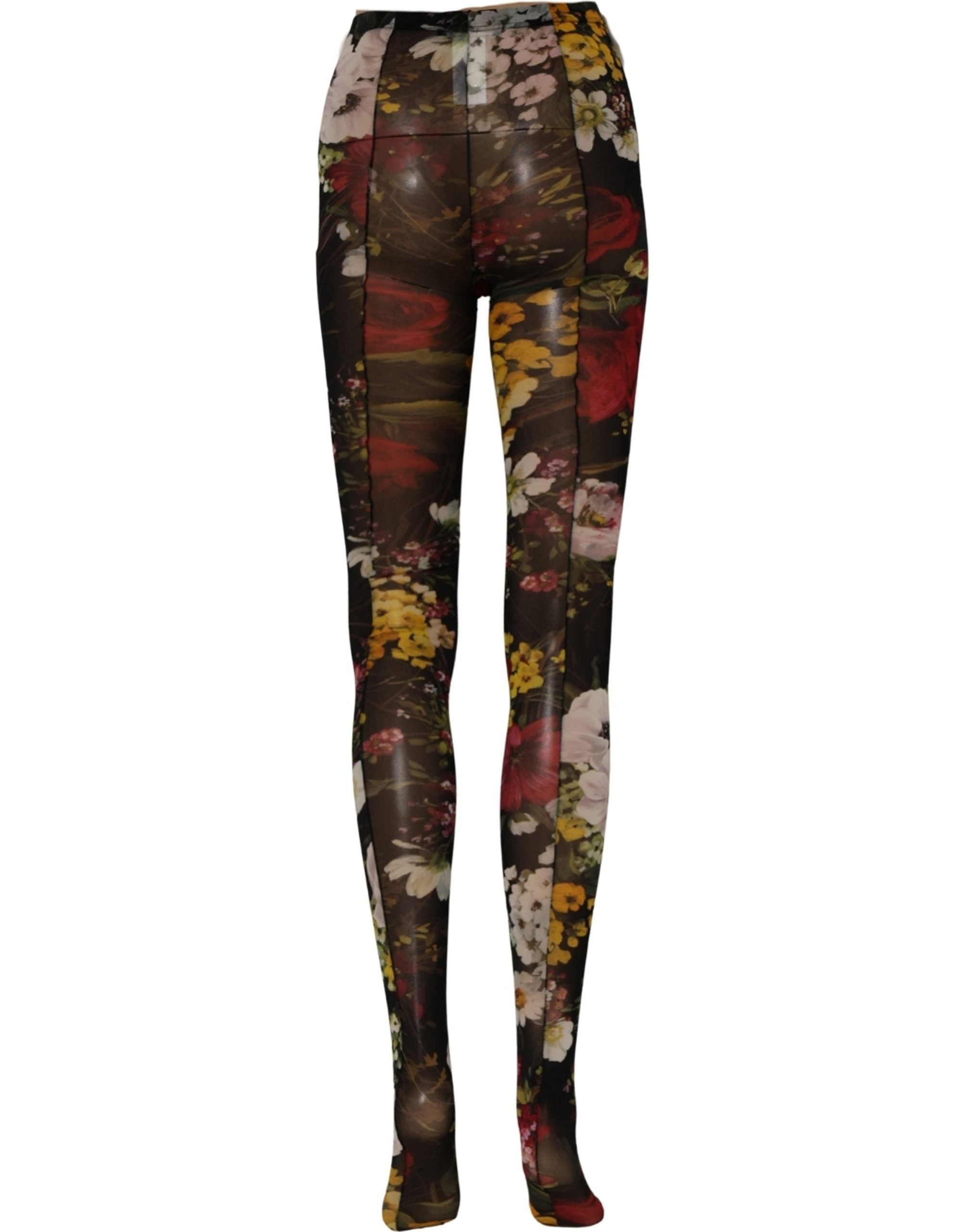 Black Nylon Floral Print Tights Stockings Socks