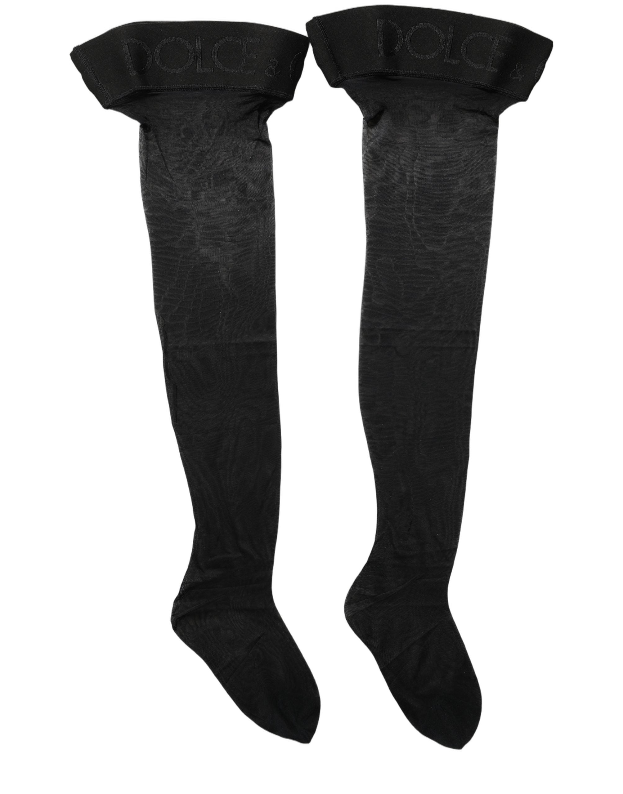 Black Nylon Logo Calf Long Women Accessory Socks