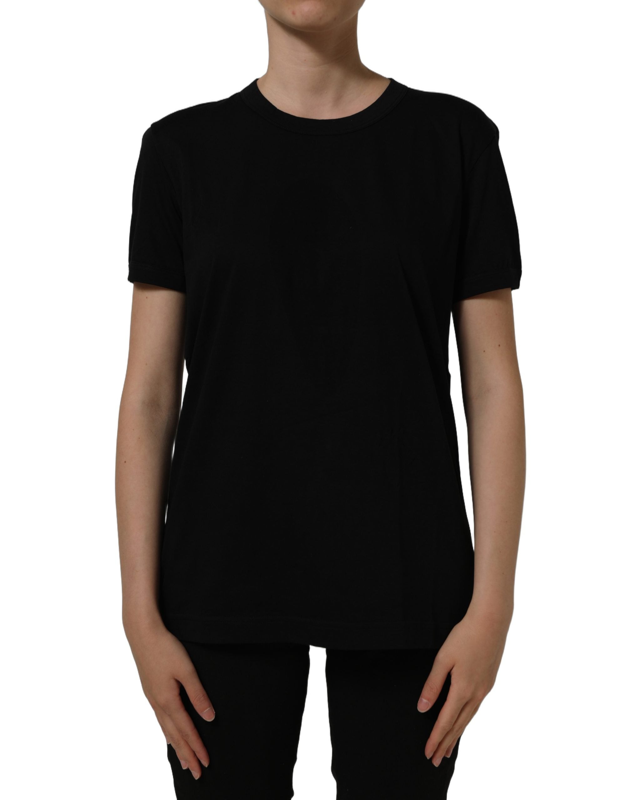 Black Cotton Crew Neck Short Sleeves T-shirt