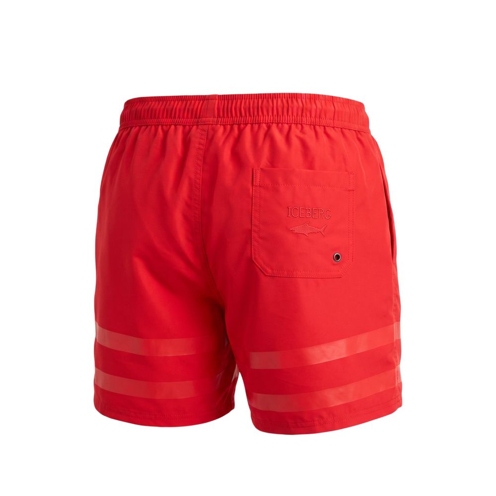 Red Polyester Men Swim Short