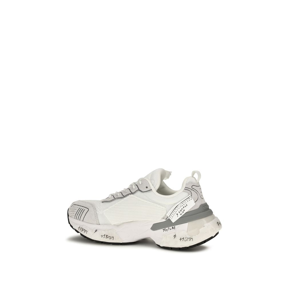 White Polyester Athletic Sneakers