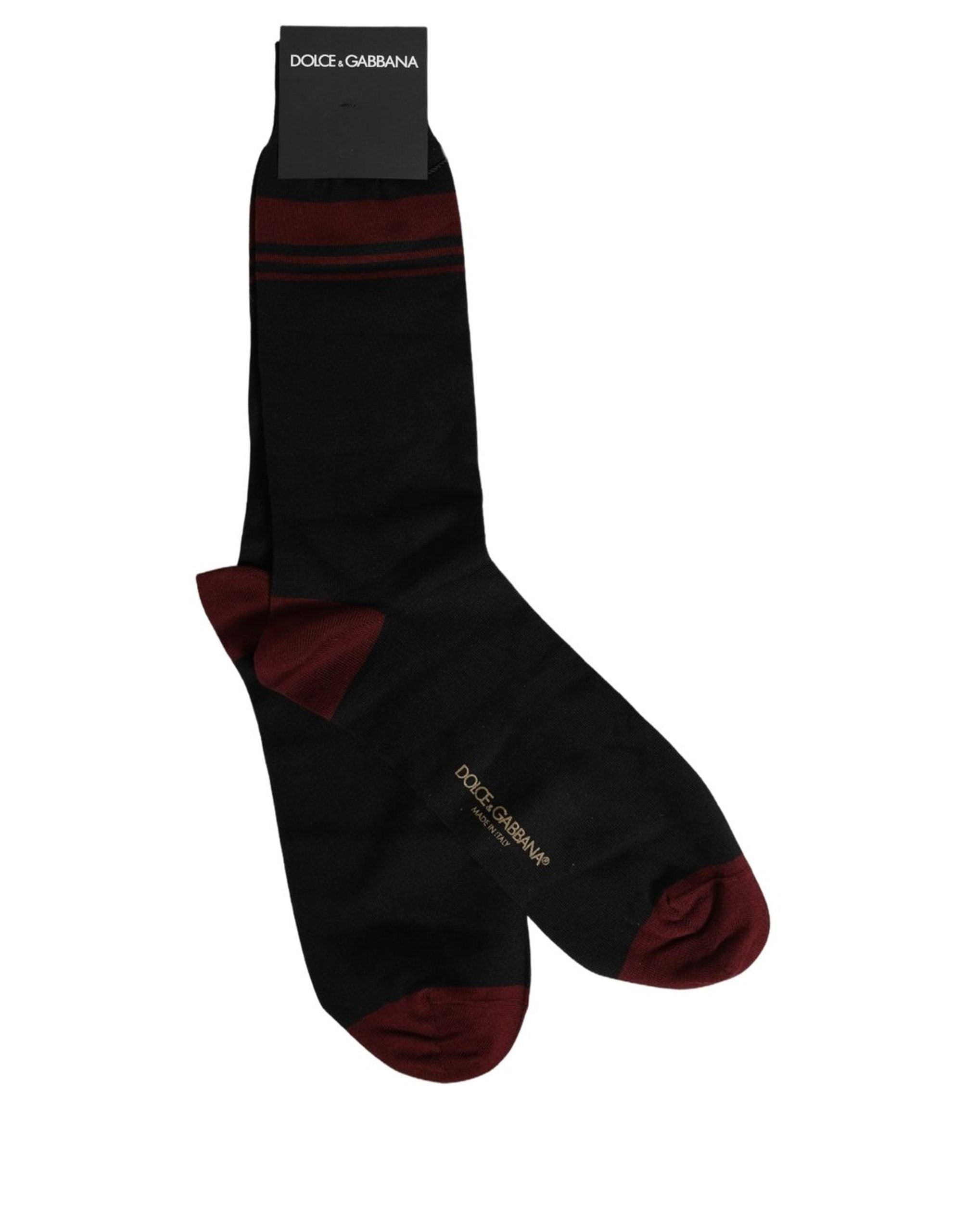 Men Burgundy Black Logo Mid Calf Accessory Socks