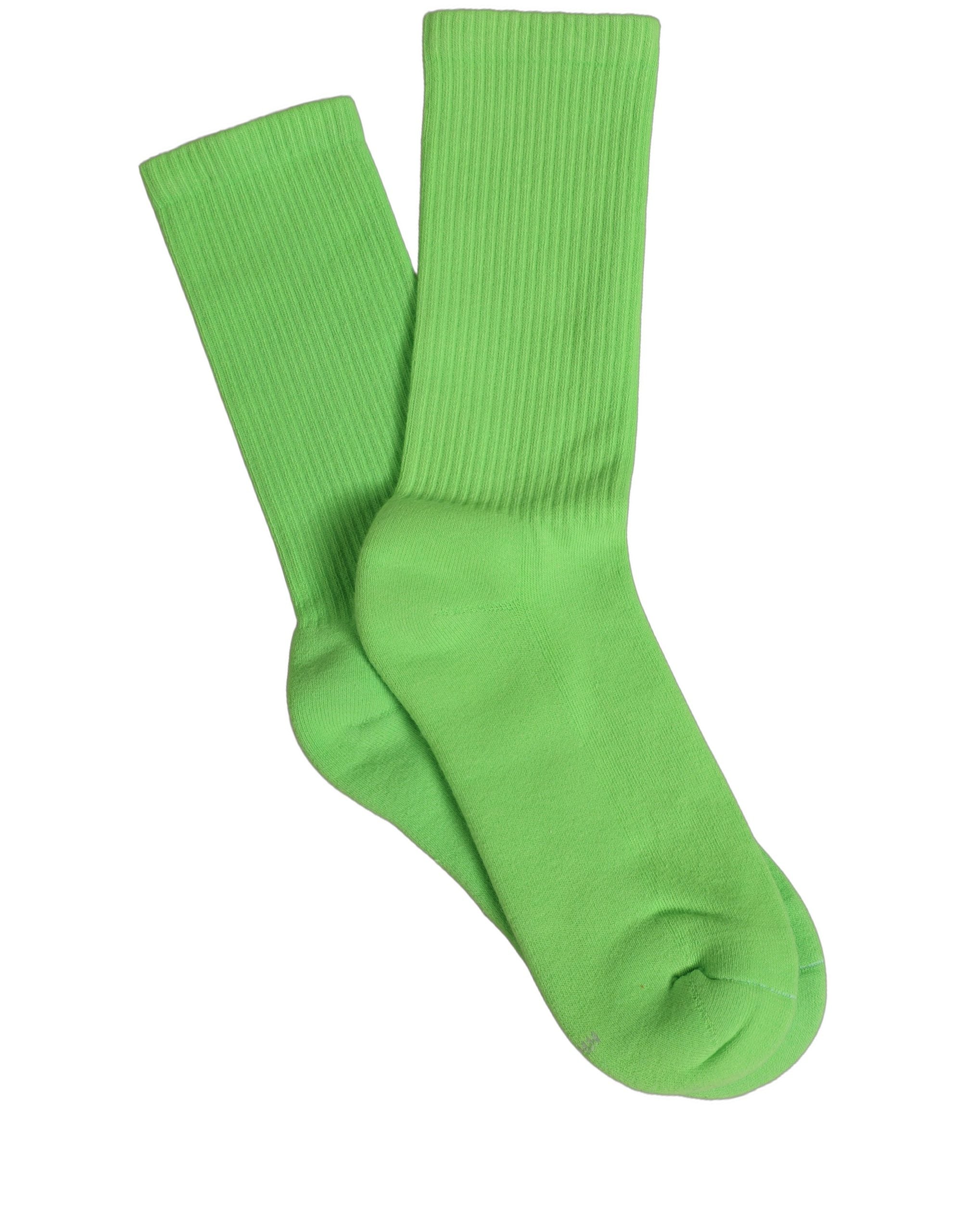 Green Cotton Ribbed Mid Calf Women Accessory Socks