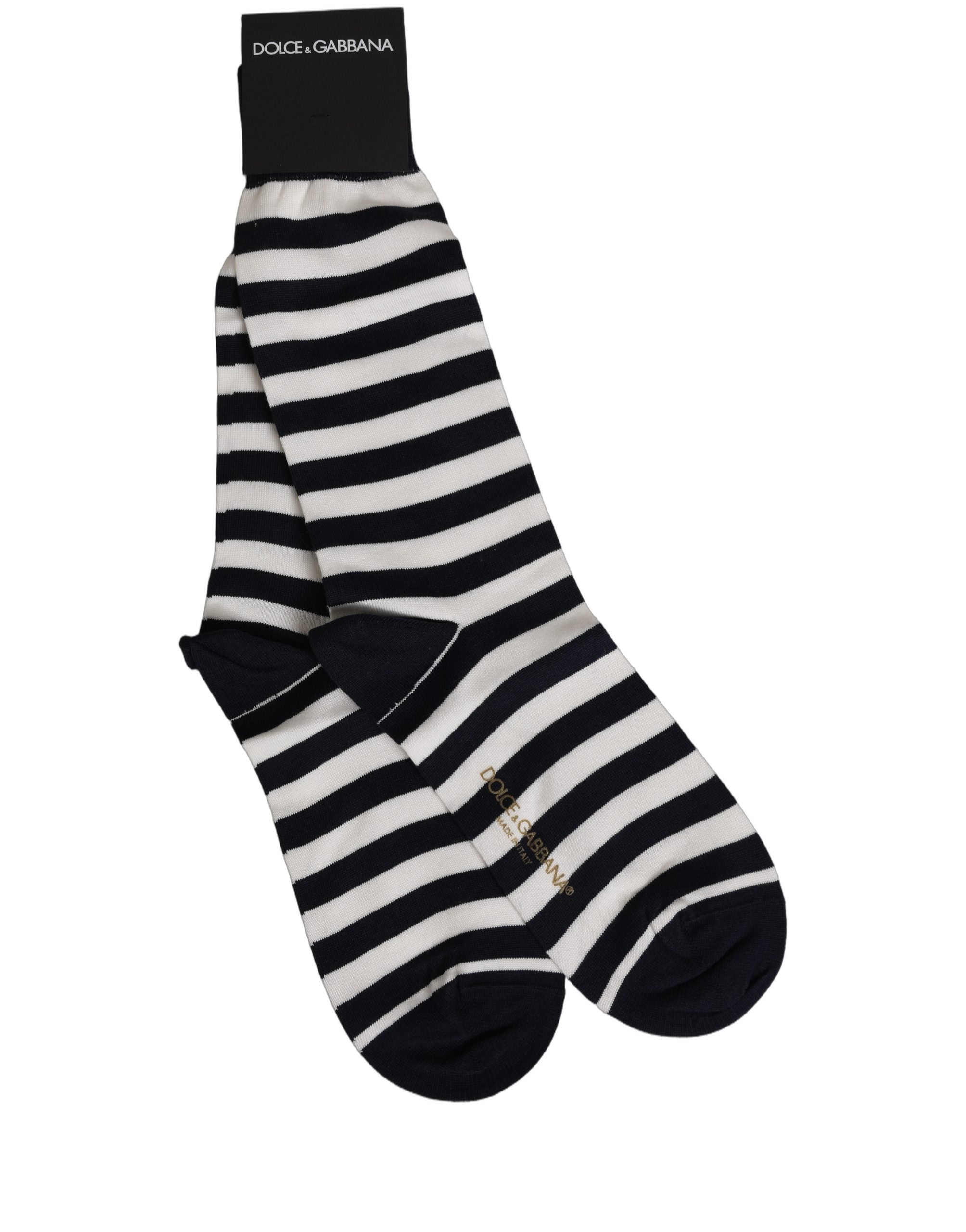 Black White Stripes Cotton Mid Calf Accessory Socks