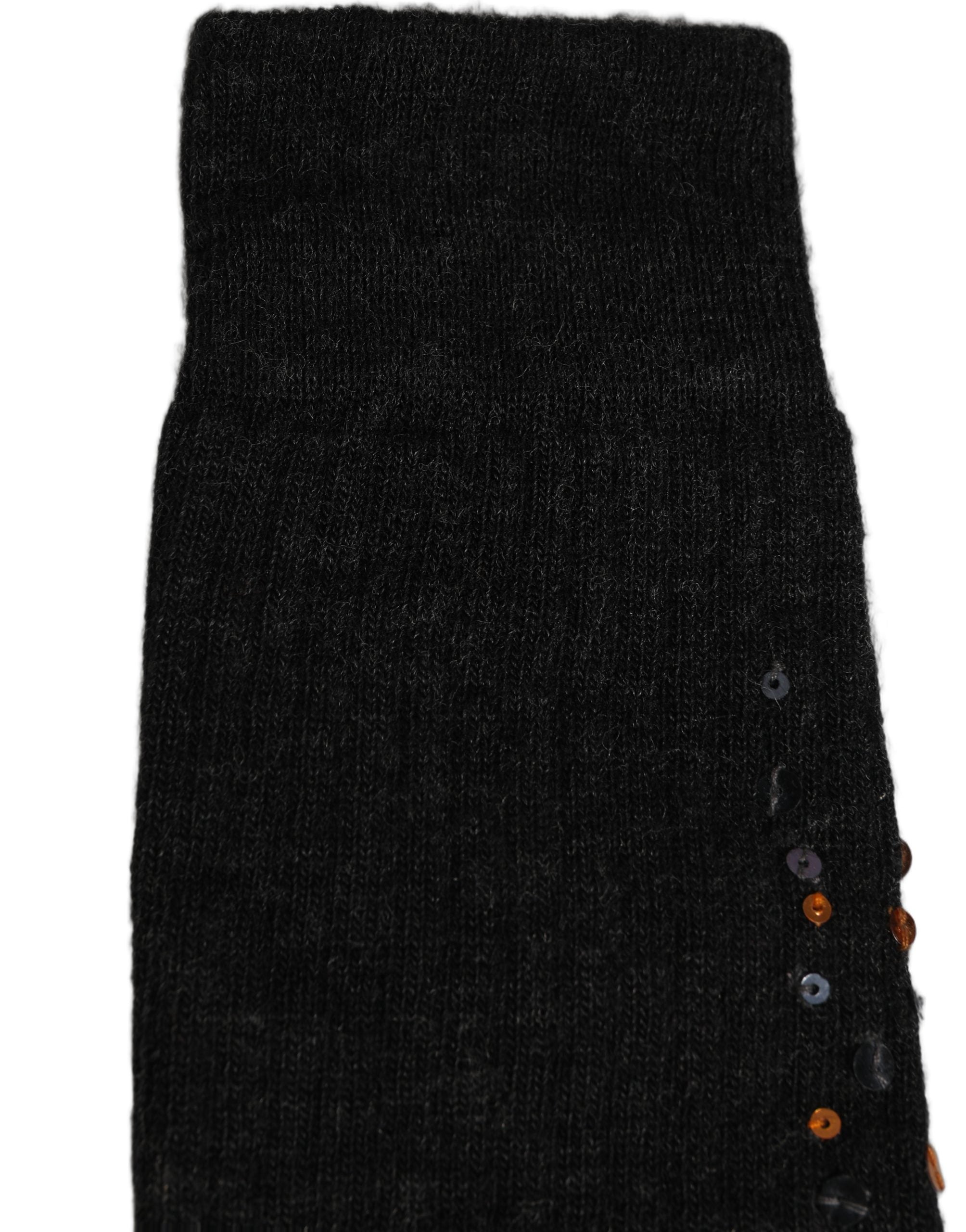 Dark Gray Sequined Wool Knee High Accessory Socks