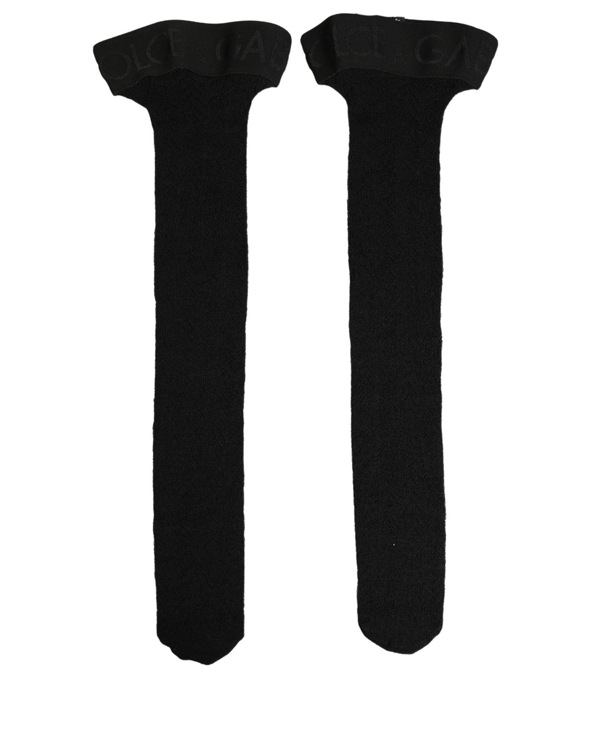 Black Wool Logo Calf Long Women Accessory Socks