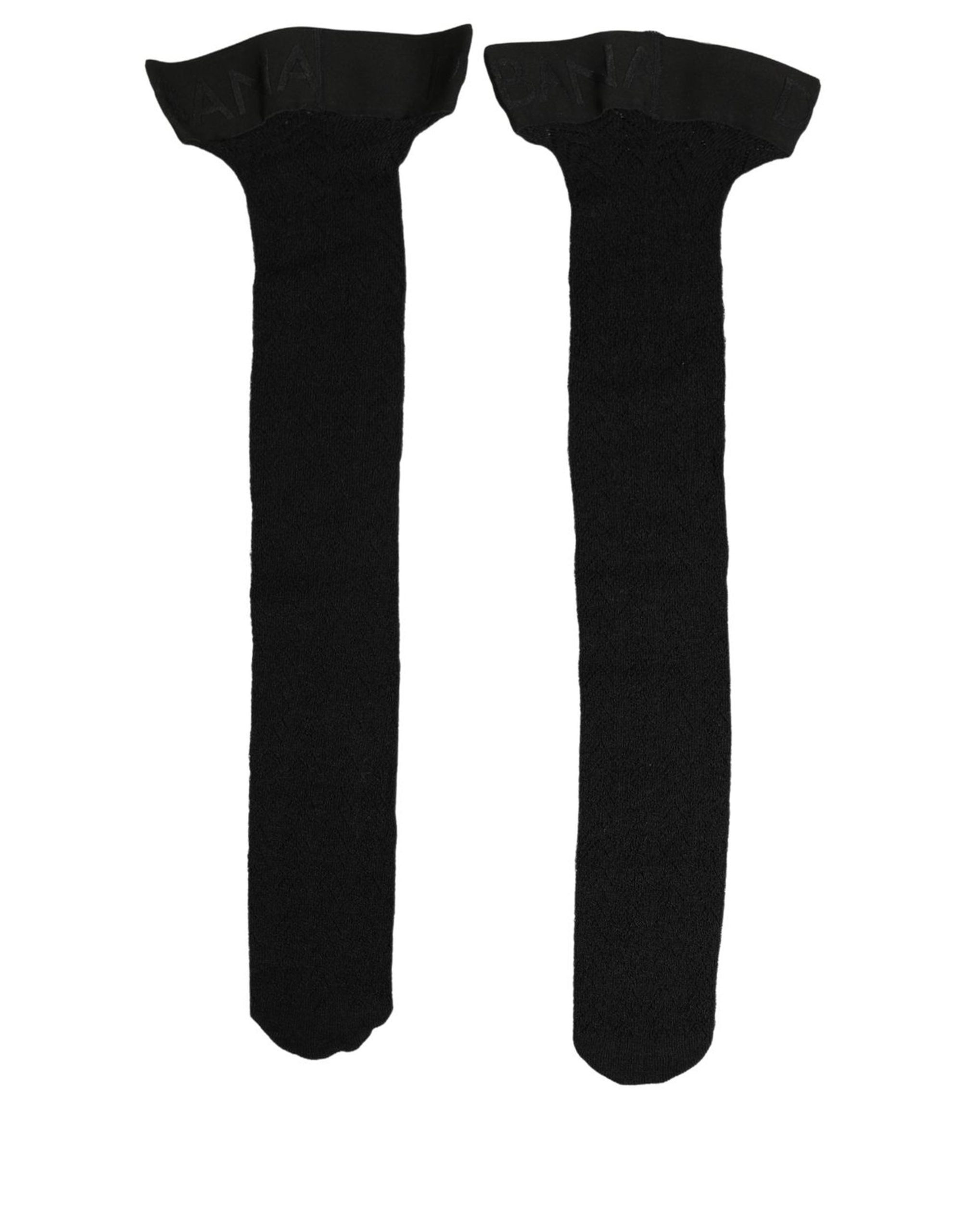Black Wool Logo Calf Long Women Accessory Socks