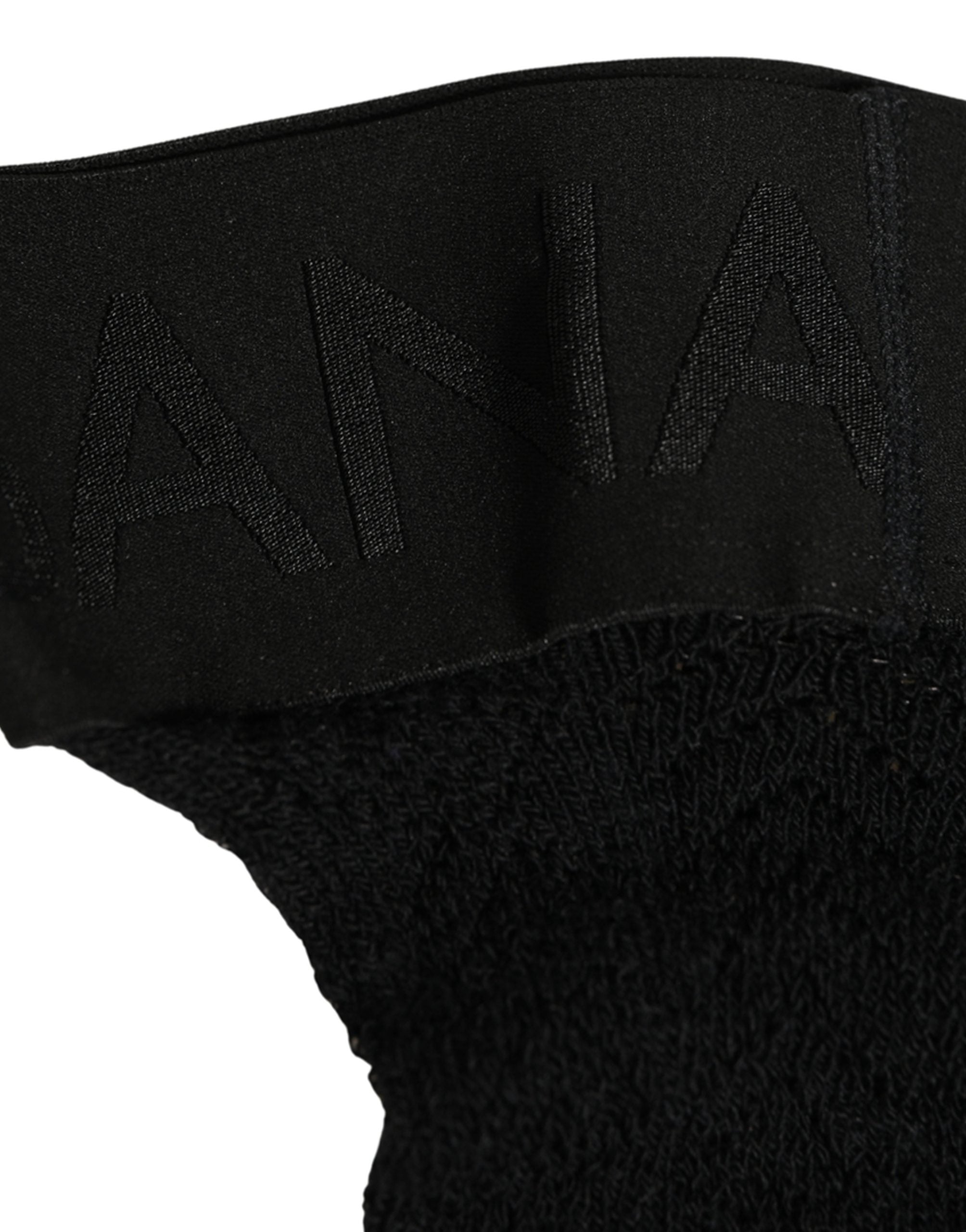 Black Wool Logo Calf Long Women Accessory Socks