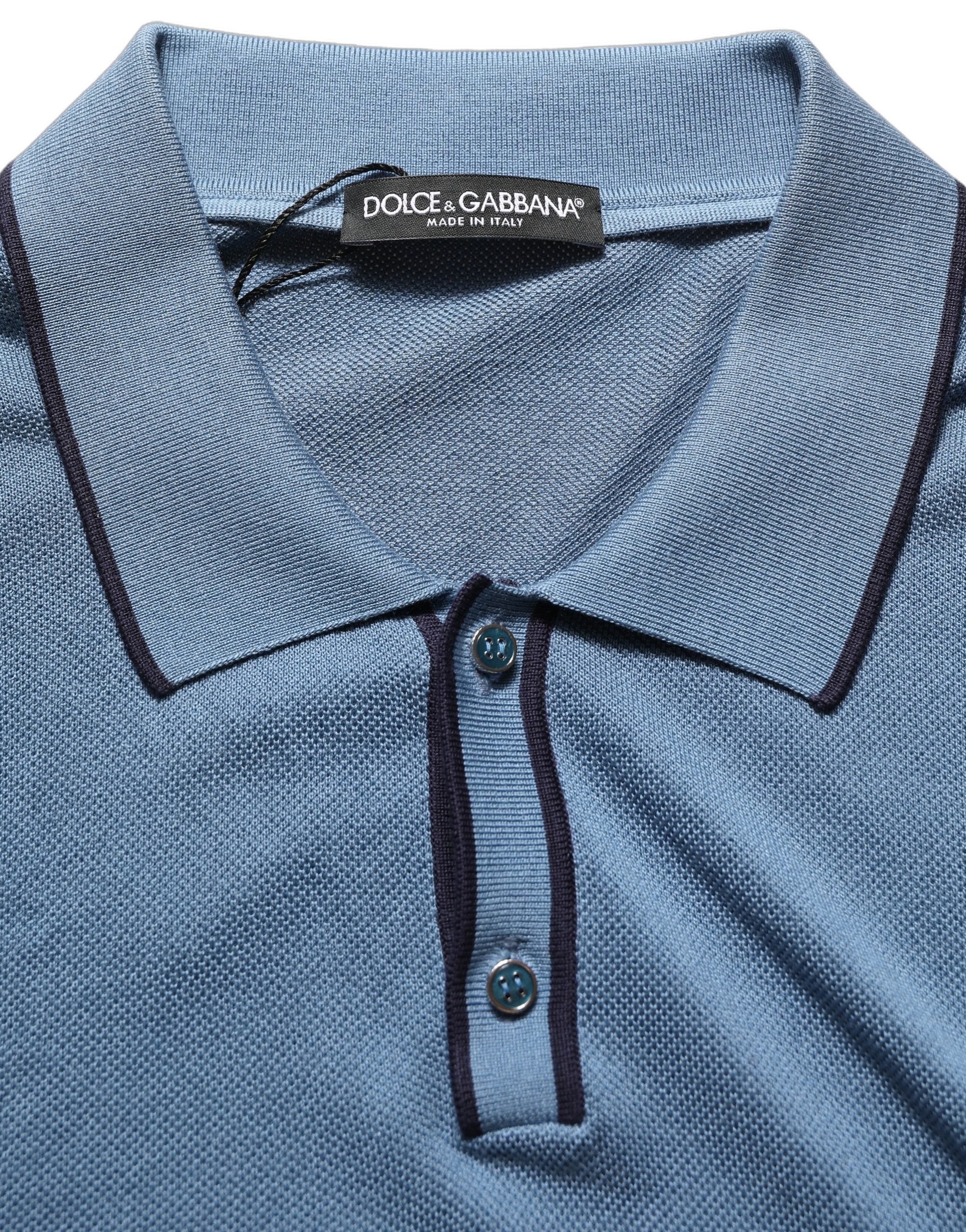Blue Cotton Collared Short Sleeves T-shirt