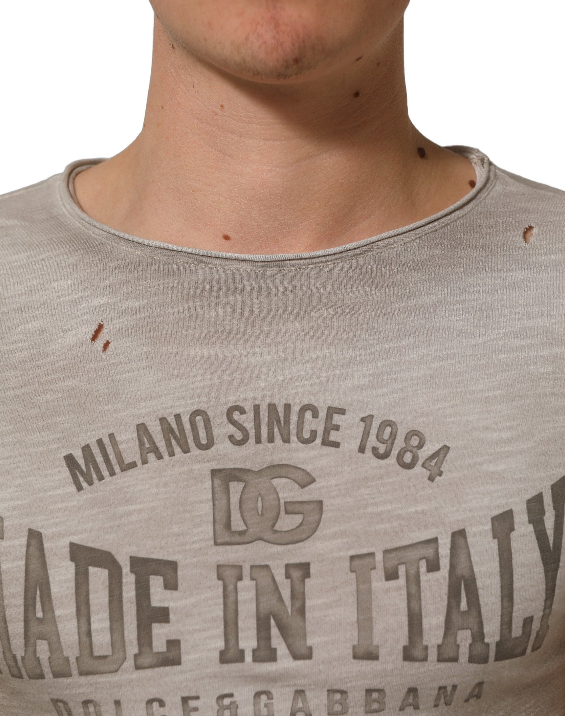 Light Gray Graphic Print Distressed T-shirt