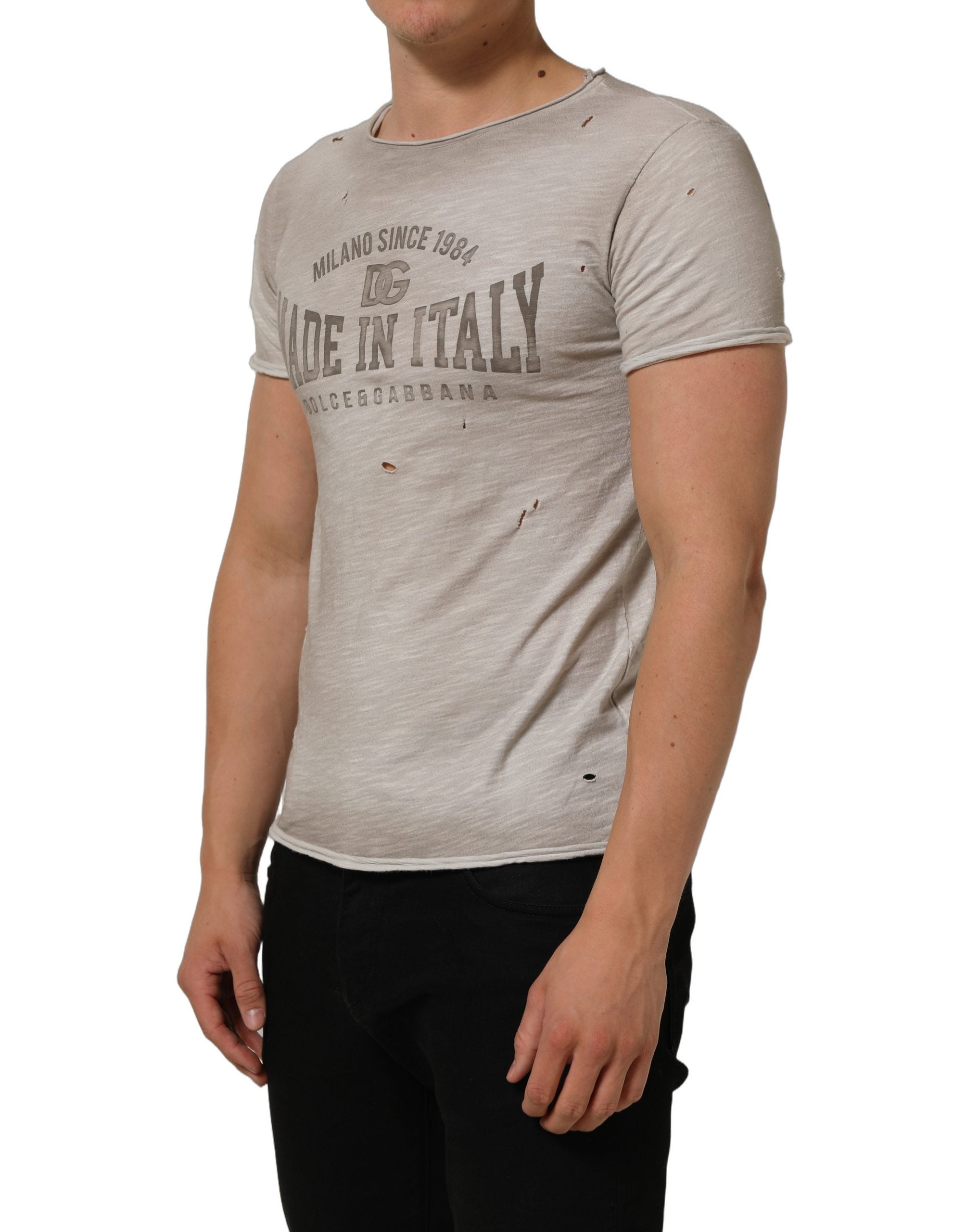 Light Gray Graphic Print Distressed T-shirt