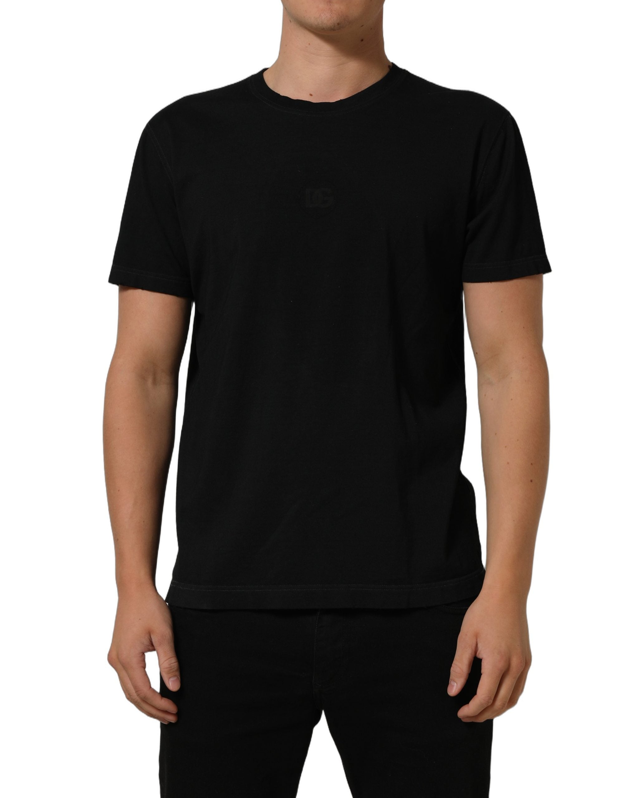 Black Cotton Short Sleeve Crew Neck T-shirt
