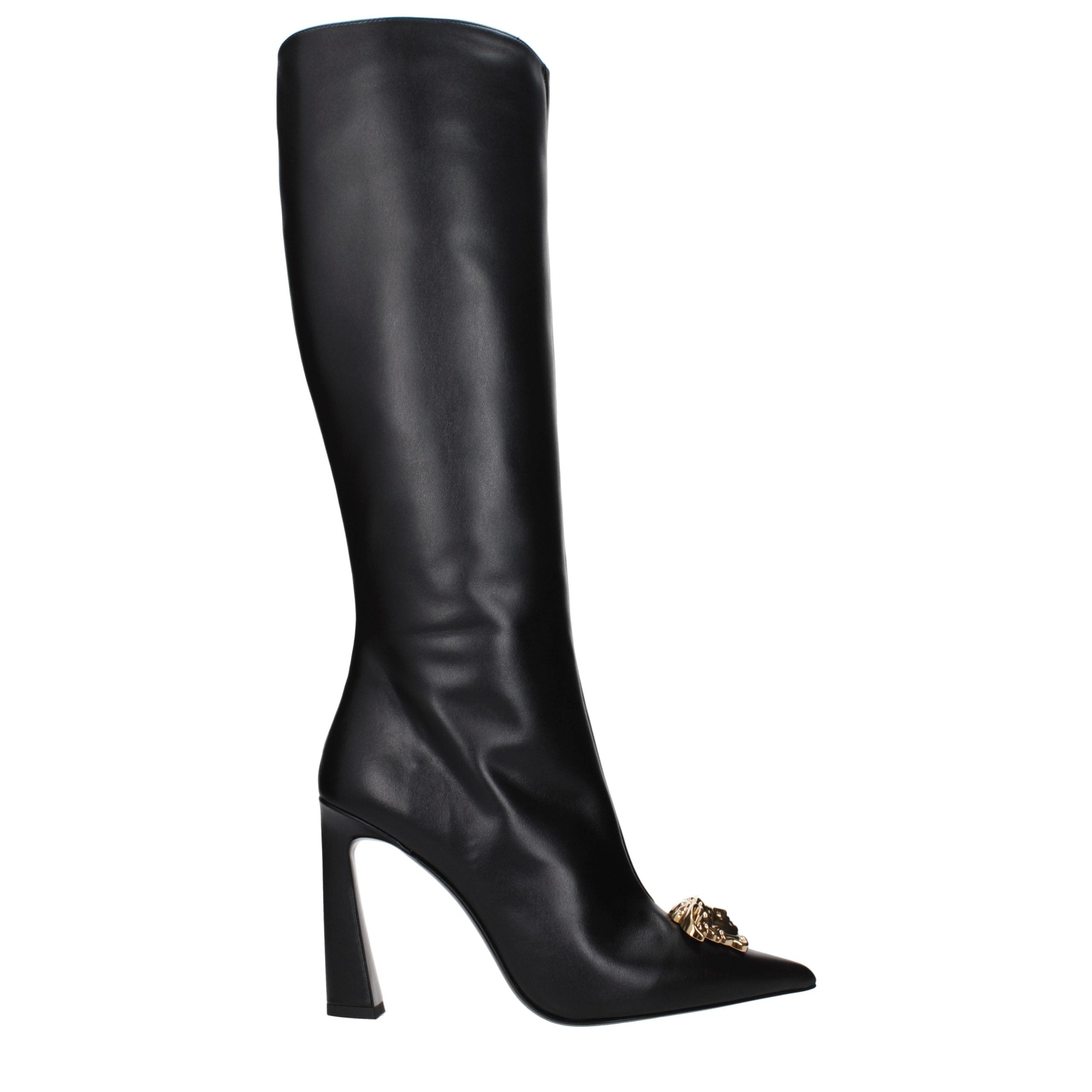 Black Leather High Heel Boots