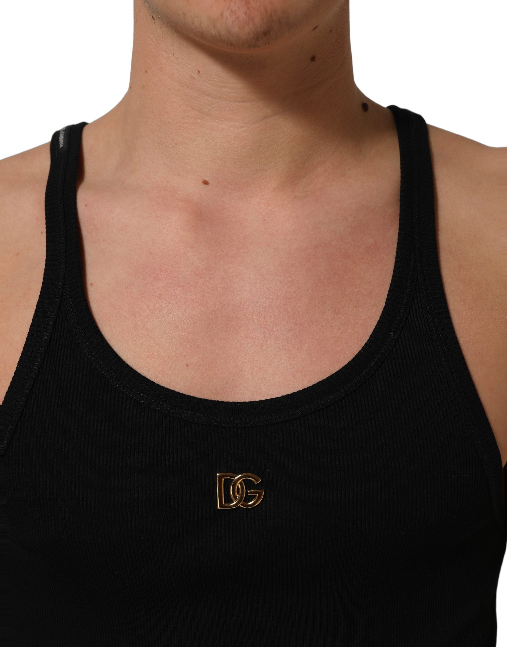 Black DG Logo Cotton Ribbed Tank Top T-shirt